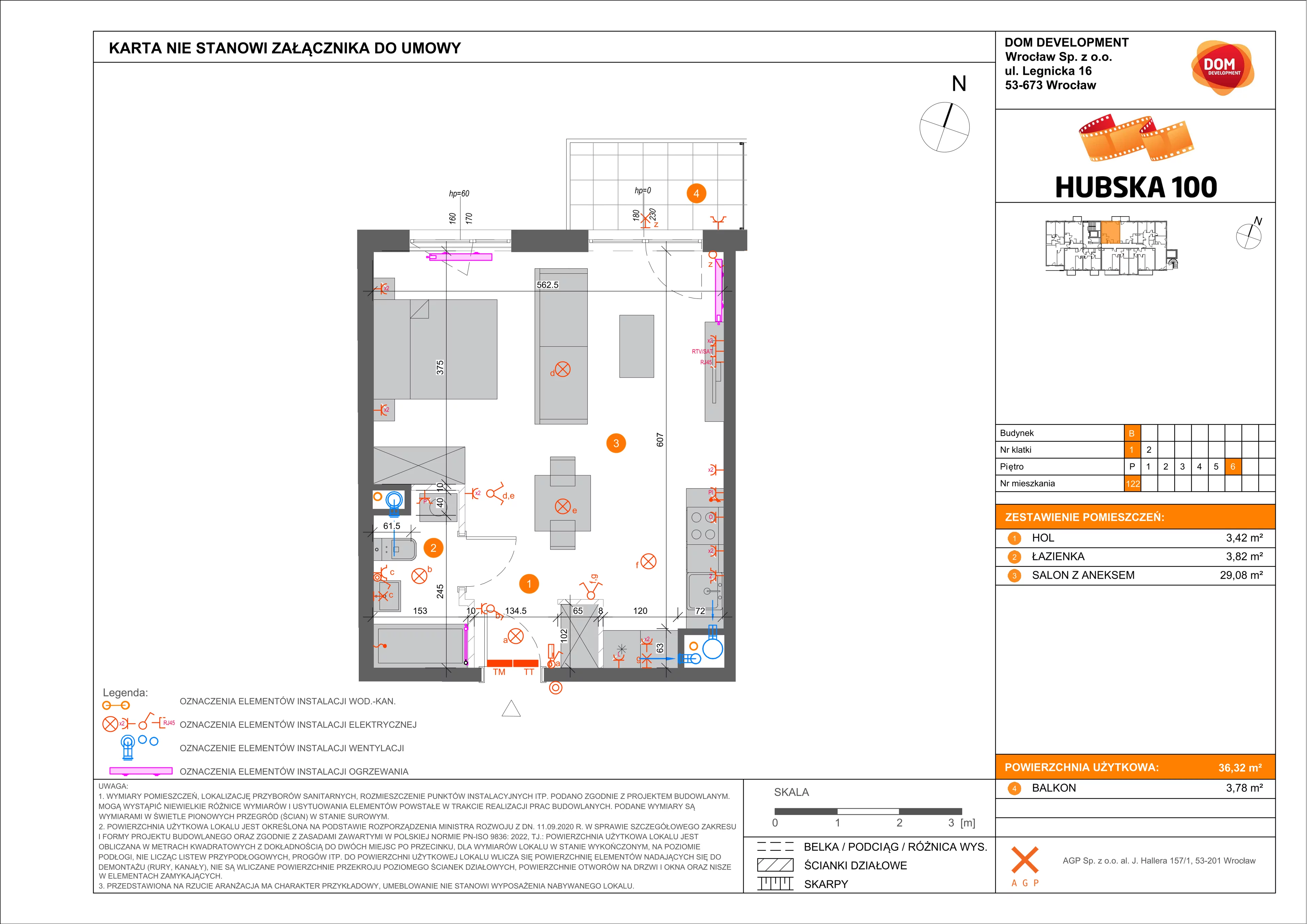 1 pokój, mieszkanie 36,32 m², piętro 6, oferta nr B/122, Hubska 100, Wrocław, Huby, Krzyki, ul. Paczkowska