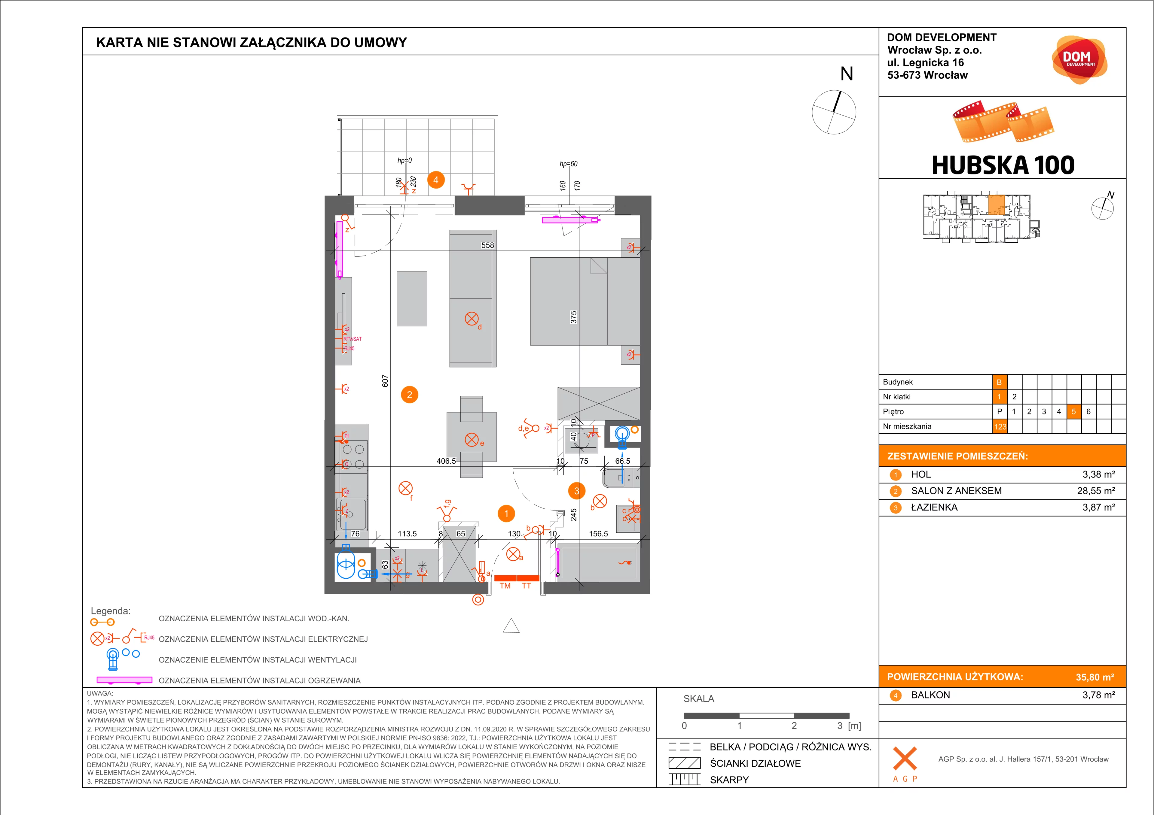 1 pokój, mieszkanie 35,80 m², piętro 6, oferta nr B/123, Hubska 100, Wrocław, Huby, Krzyki, ul. Paczkowska