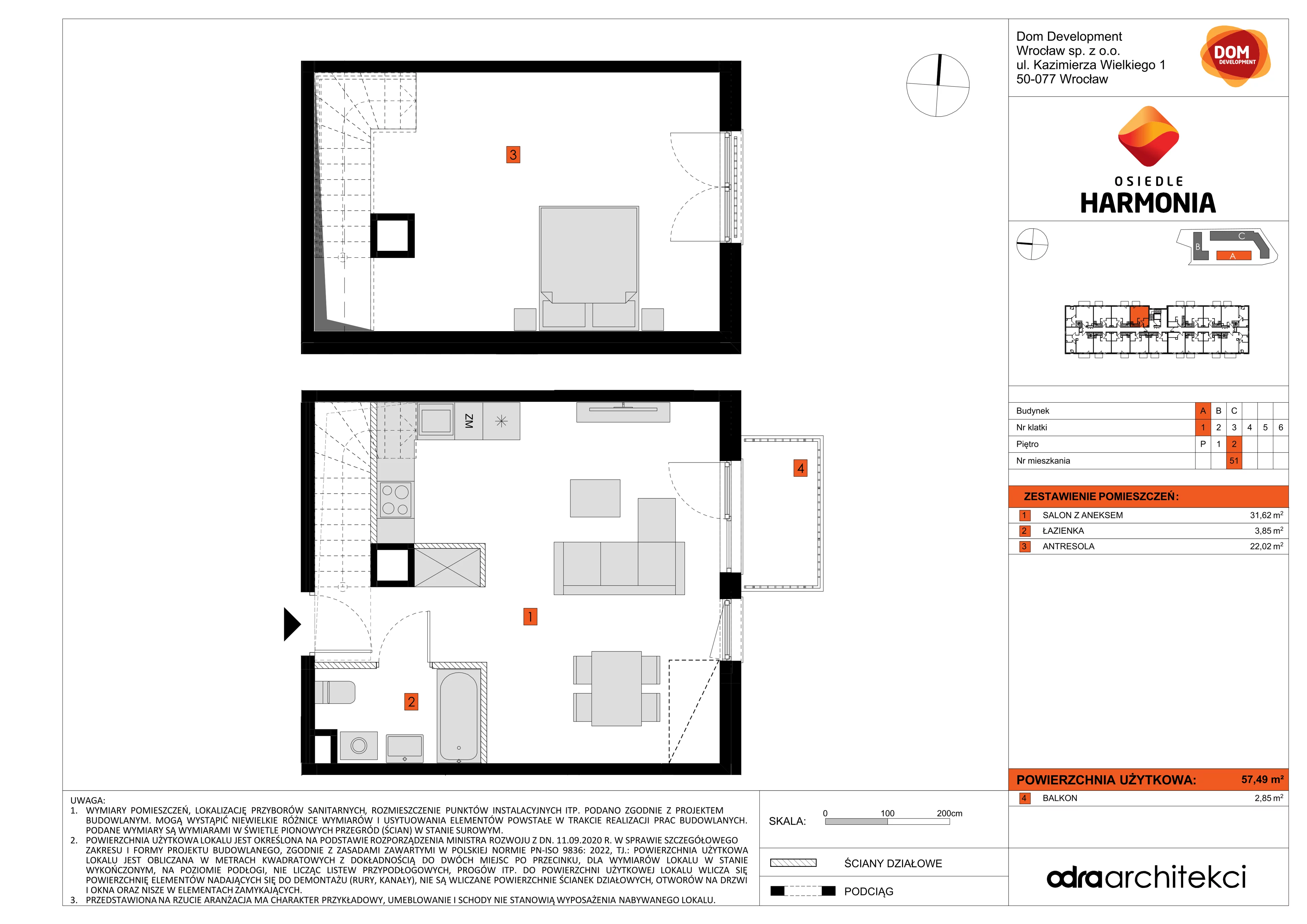 Mieszkanie 57,49 m², piętro 2, oferta nr A/51, Osiedle Harmonia, Wrocław, Maślice, ul. Stodolna