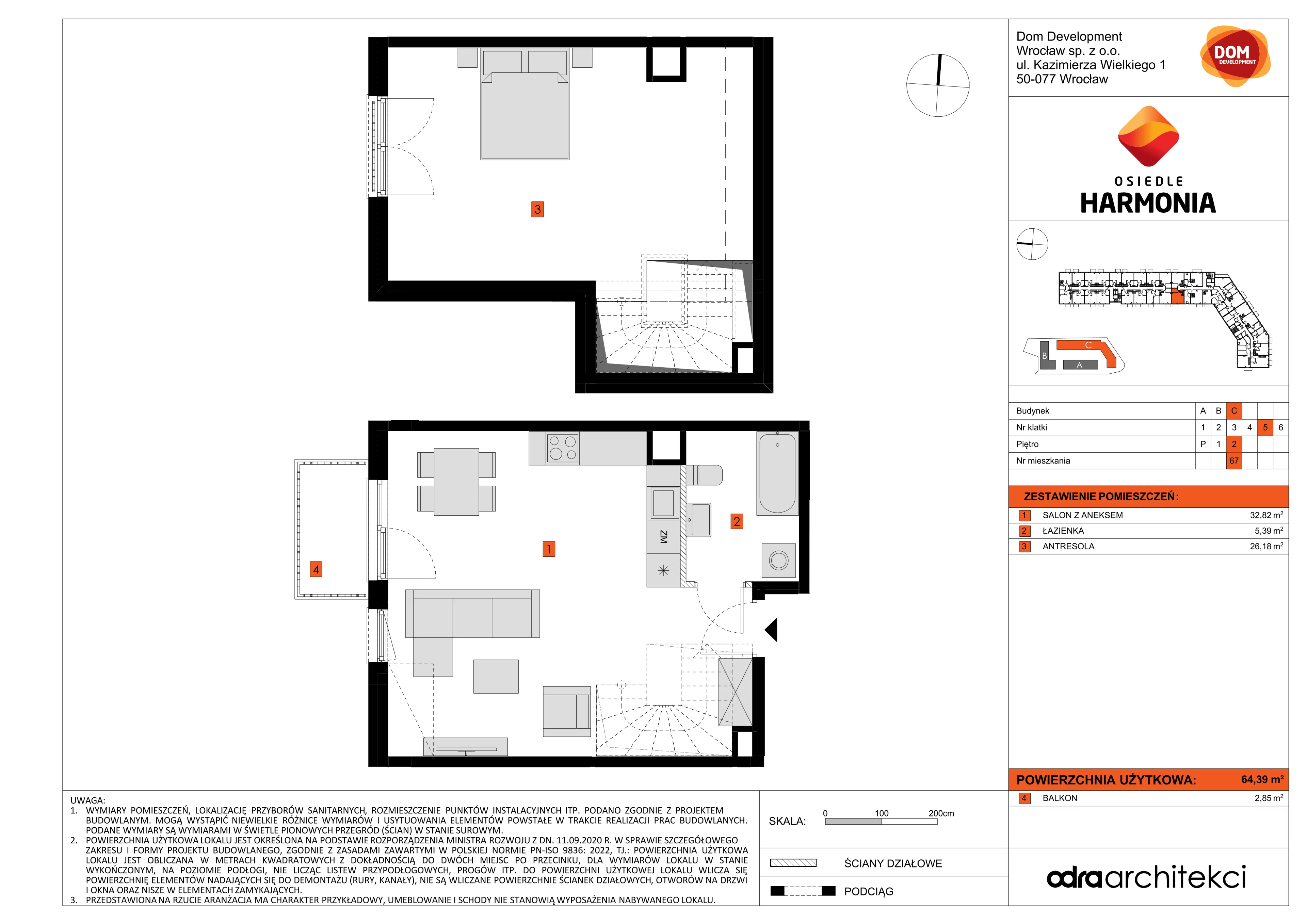 Mieszkanie 64,39 m², piętro 2, oferta nr C/67, Osiedle Harmonia, Wrocław, Maślice, ul. Stodolna