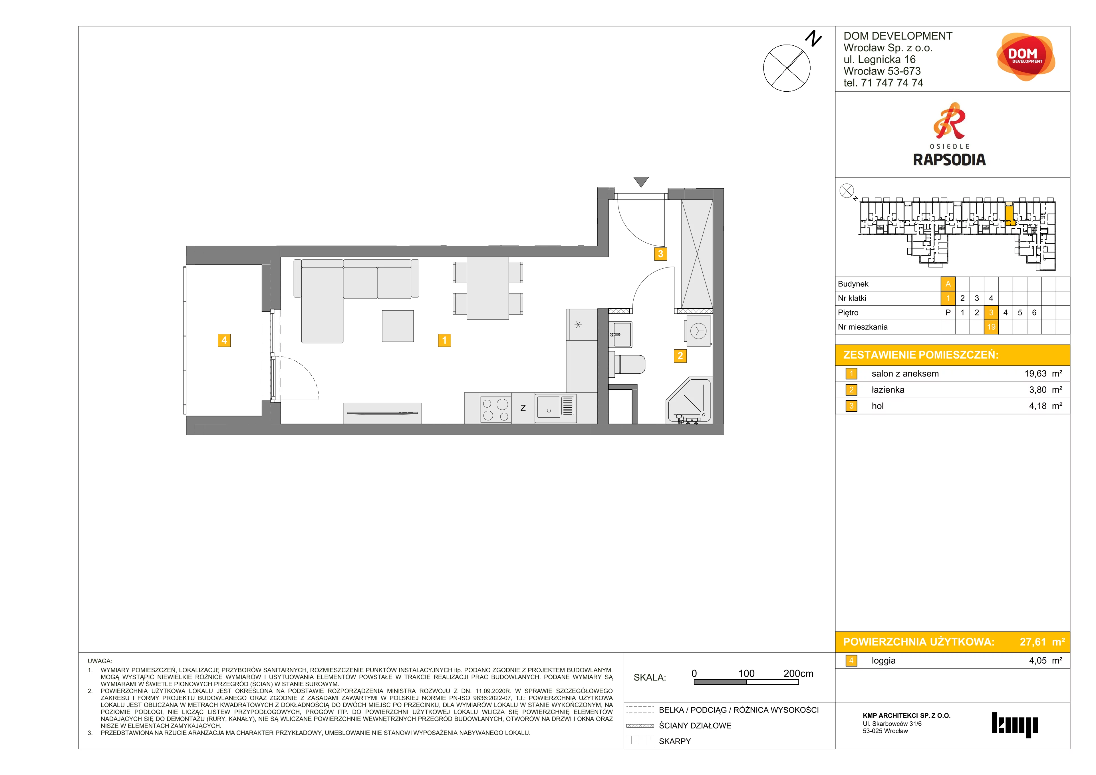 Mieszkanie 27,61 m², piętro 3, oferta nr A/19, Osiedle Rapsodia, Wrocław, Karłowice-Różanka, Różanka, ul. Wołowska 5