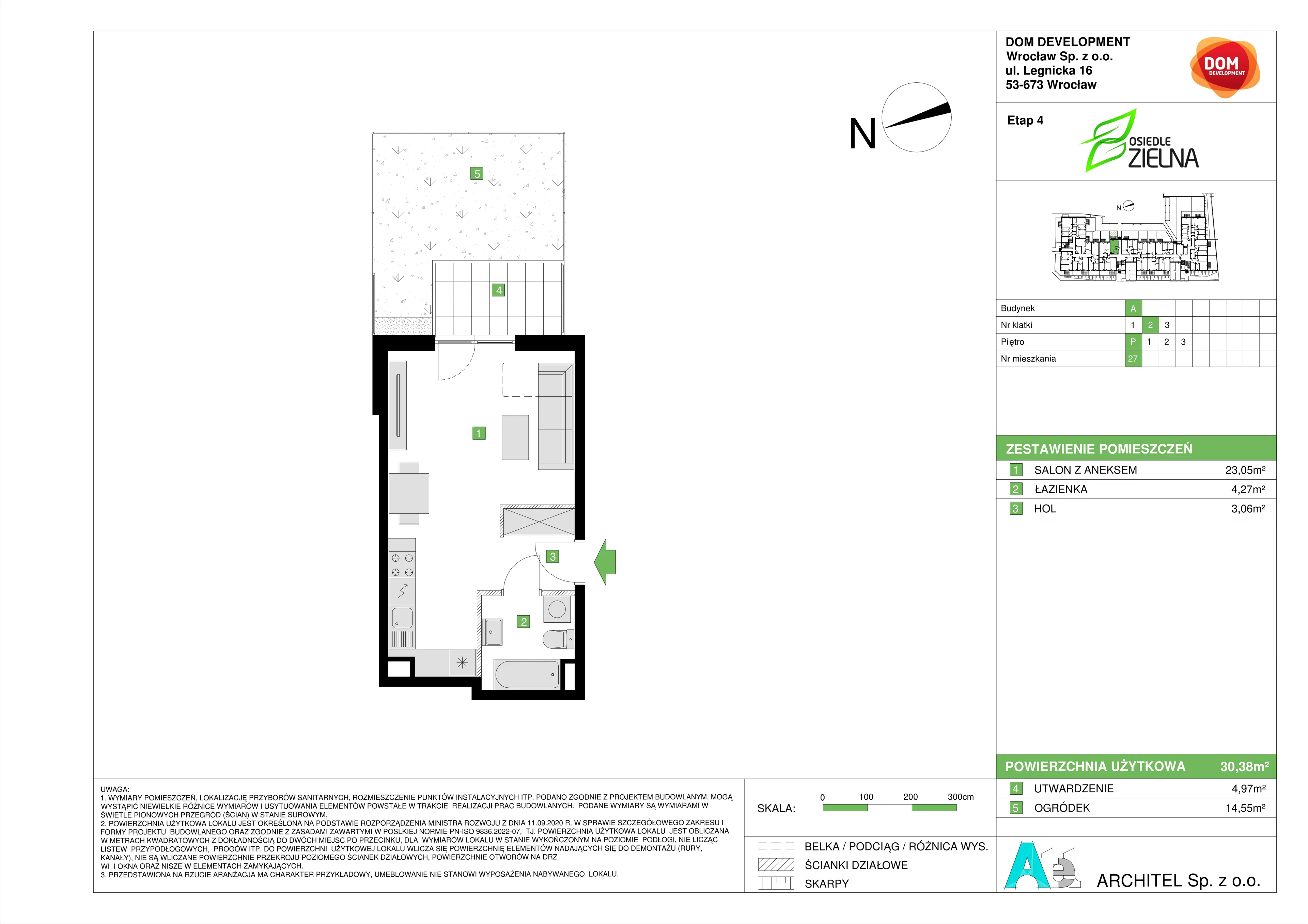 Mieszkanie 30,38 m², parter, oferta nr A/27, Osiedle Zielna 4, Wrocław, Psie Pole-Zawidawie, Psie Pole, ul. Zielna / Bylinowa