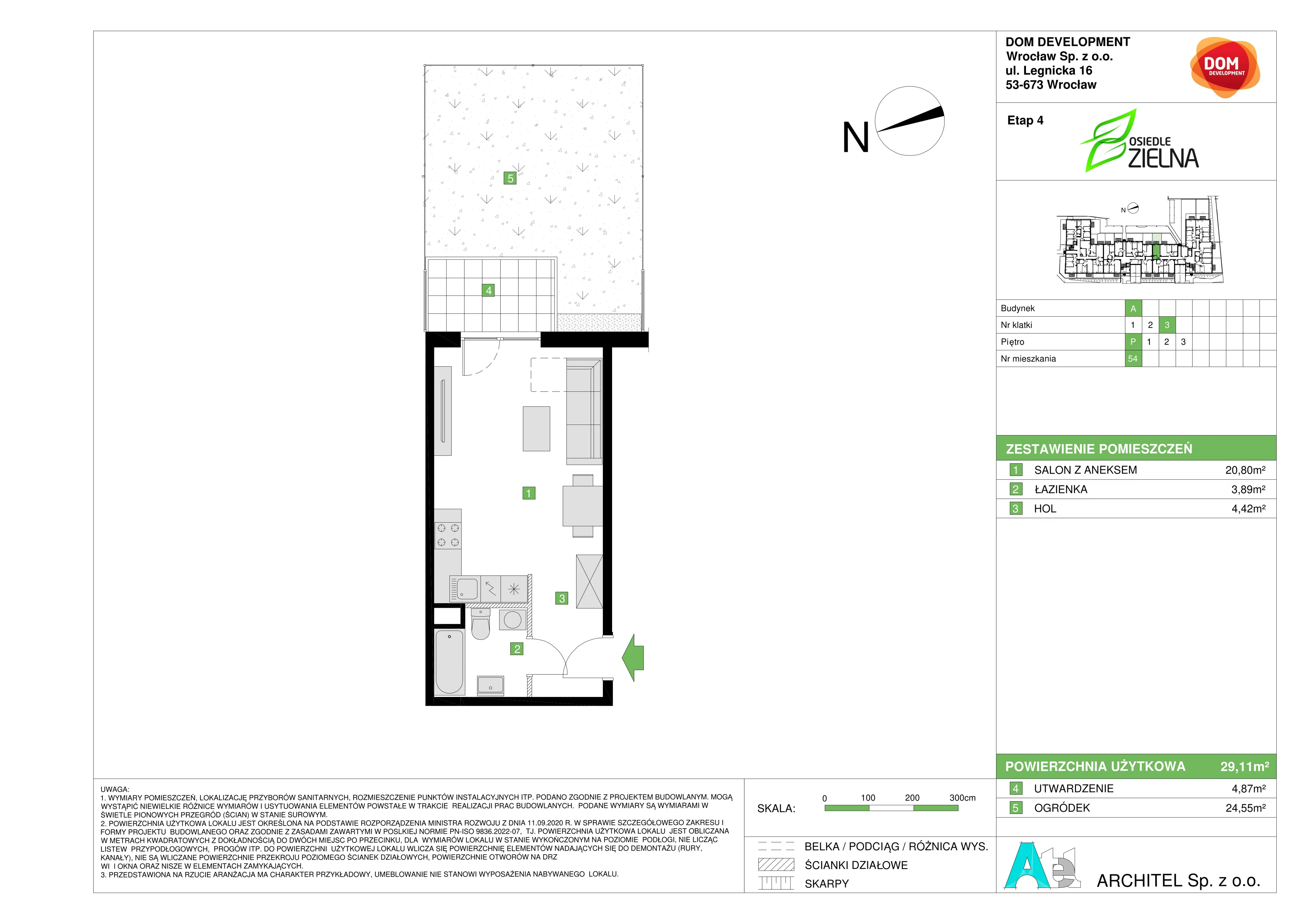 Mieszkanie 29,11 m², parter, oferta nr A/54, Osiedle Zielna 4, Wrocław, Psie Pole-Zawidawie, Psie Pole, ul. Zielna / Bylinowa