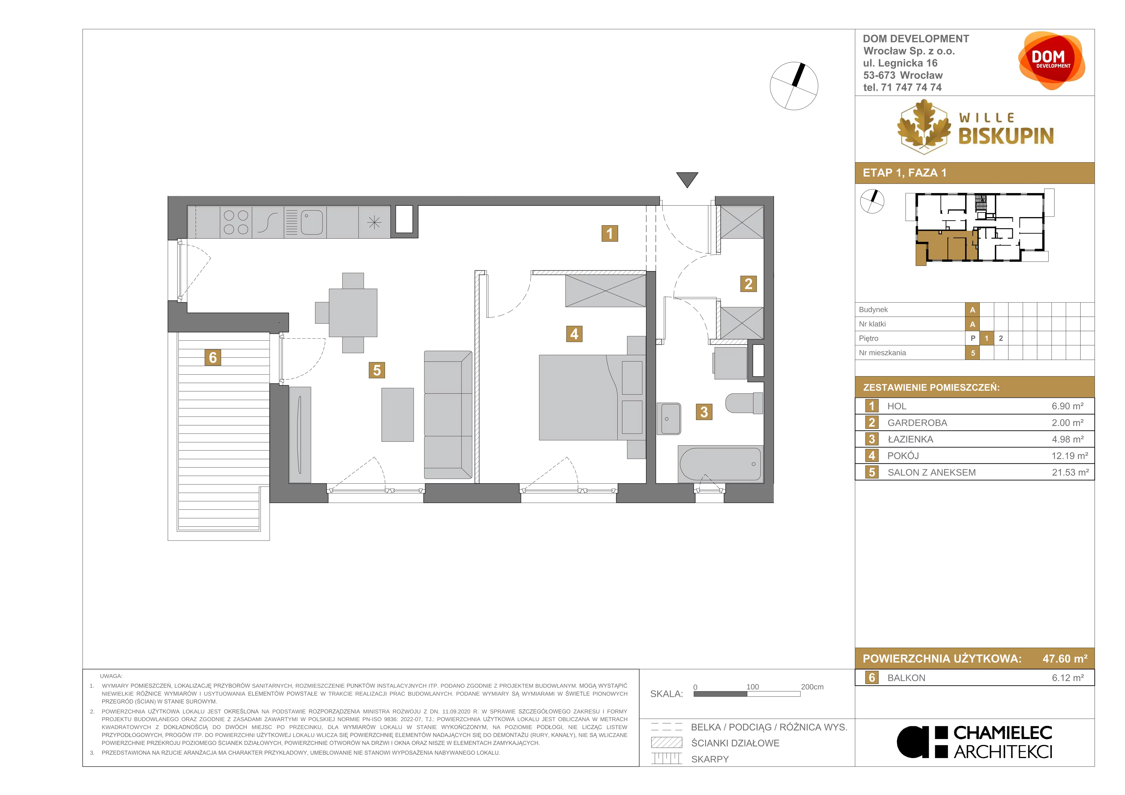 Mieszkanie 47,60 m², piętro 1, oferta nr A/5, Wille Biskupin, Wrocław, Biskupin-Sępolno-Dąbie-Bartoszowice, Śródmieście, ul. Braci Gierymskich 156