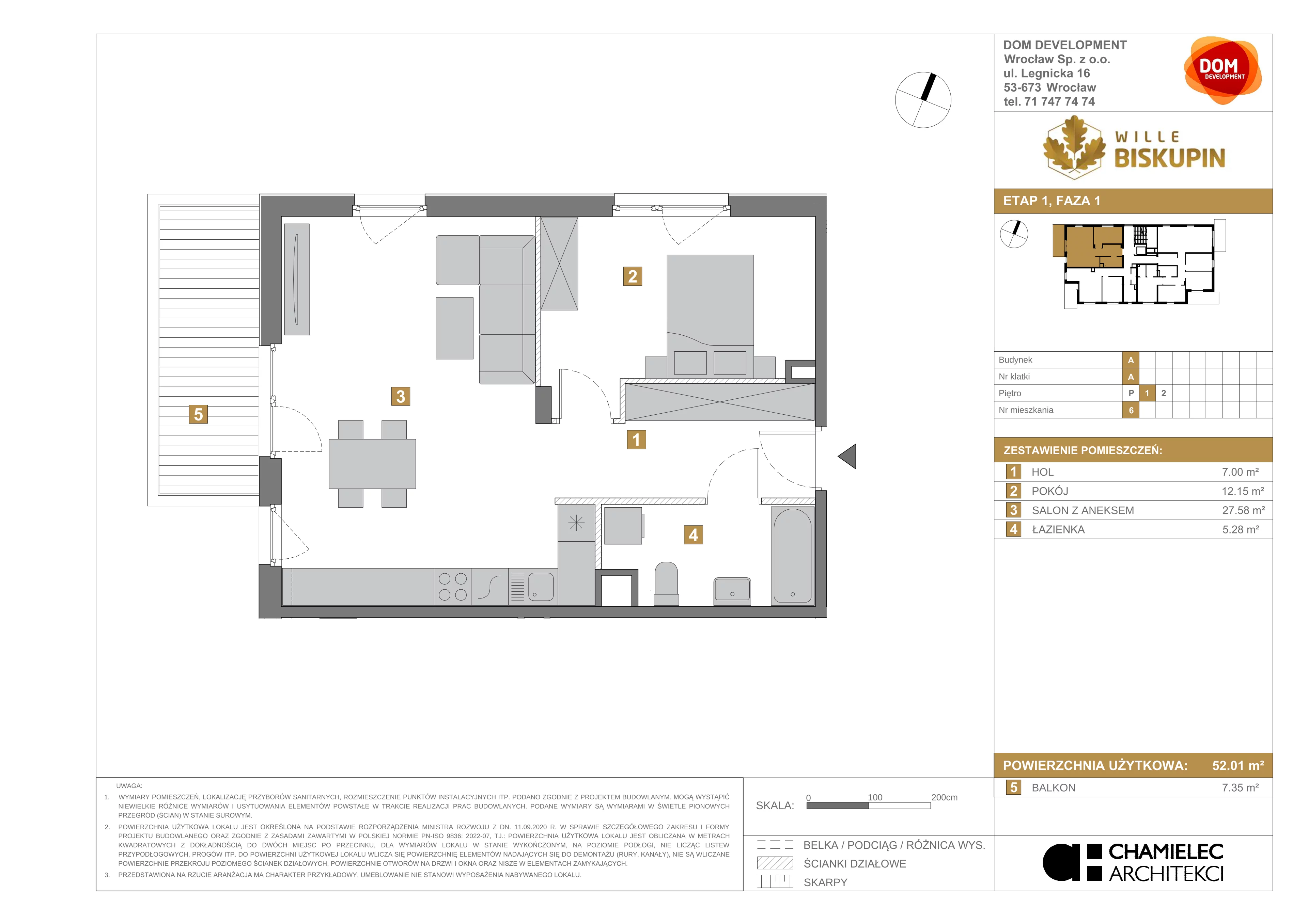 Mieszkanie 52,01 m², piętro 1, oferta nr A/6, Wille Biskupin, Wrocław, Biskupin-Sępolno-Dąbie-Bartoszowice, Śródmieście, ul. Braci Gierymskich 156