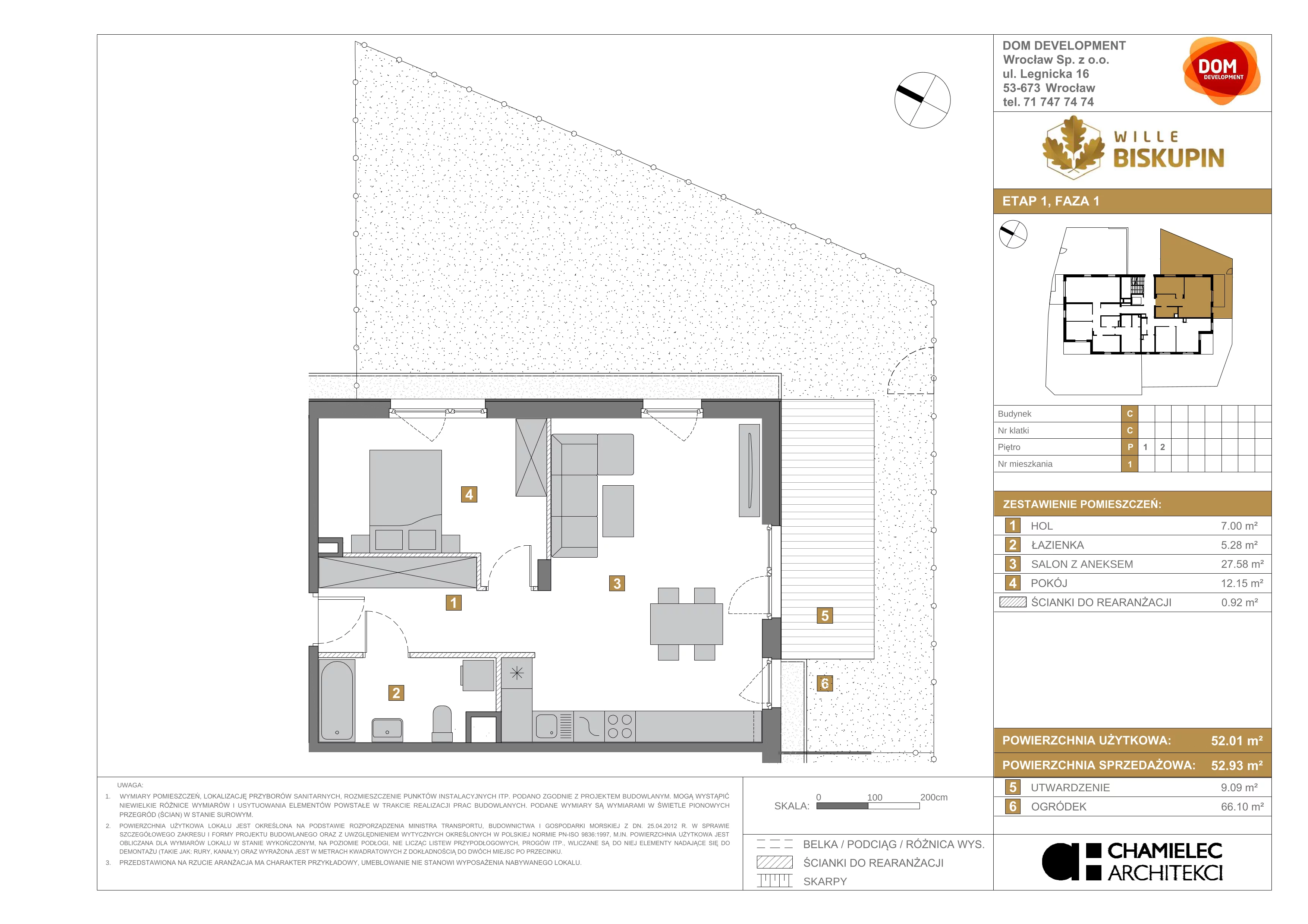 2 pokoje, mieszkanie 52,93 m², parter, oferta nr C/1, Wille Biskupin, Wrocław, Biskupin-Sępolno-Dąbie-Bartoszowice, Śródmieście, ul. Braci Gierymskich 156