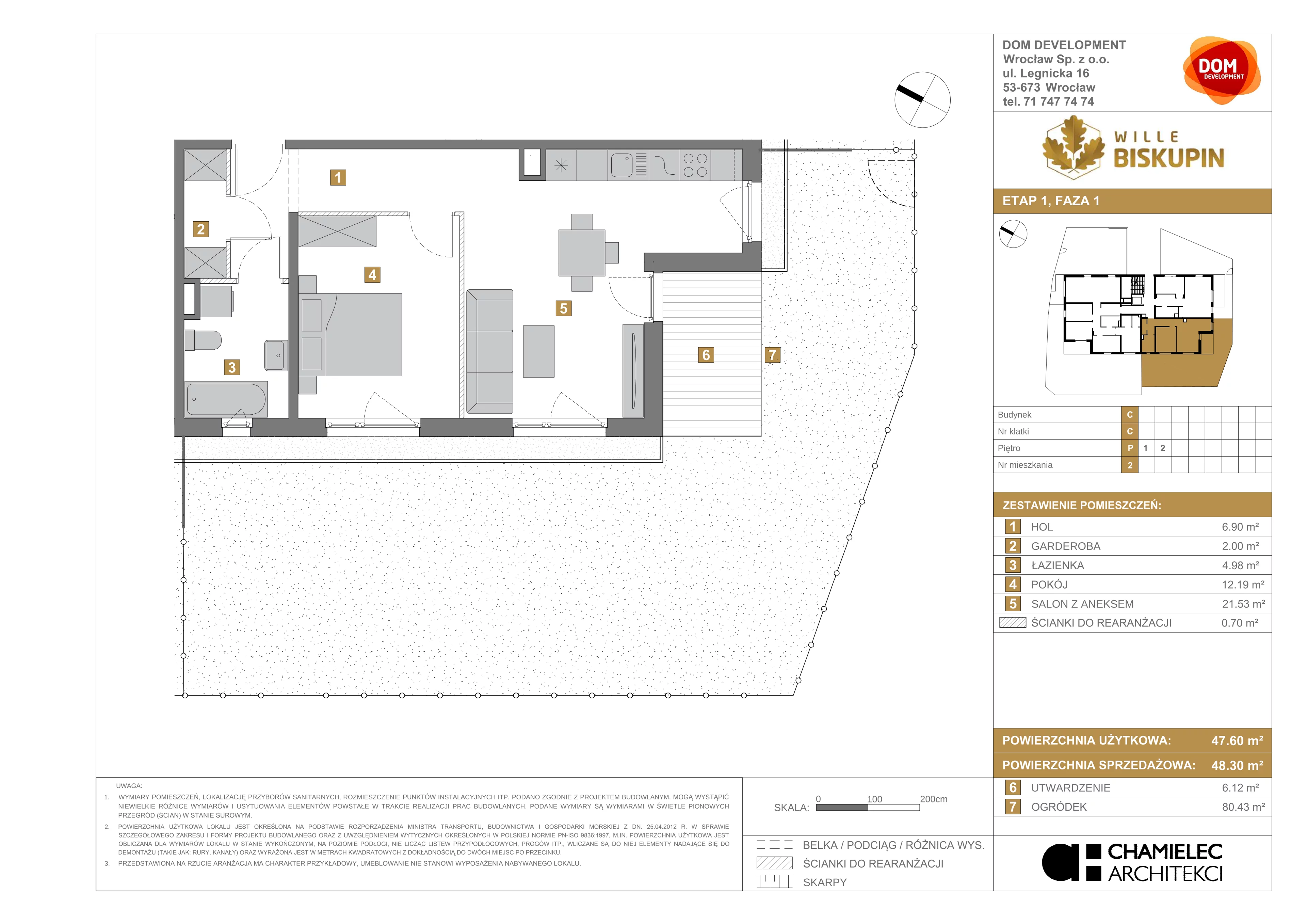 2 pokoje, mieszkanie 48,43 m², parter, oferta nr C/2, Wille Biskupin, Wrocław, Biskupin-Sępolno-Dąbie-Bartoszowice, Śródmieście, ul. Braci Gierymskich 156