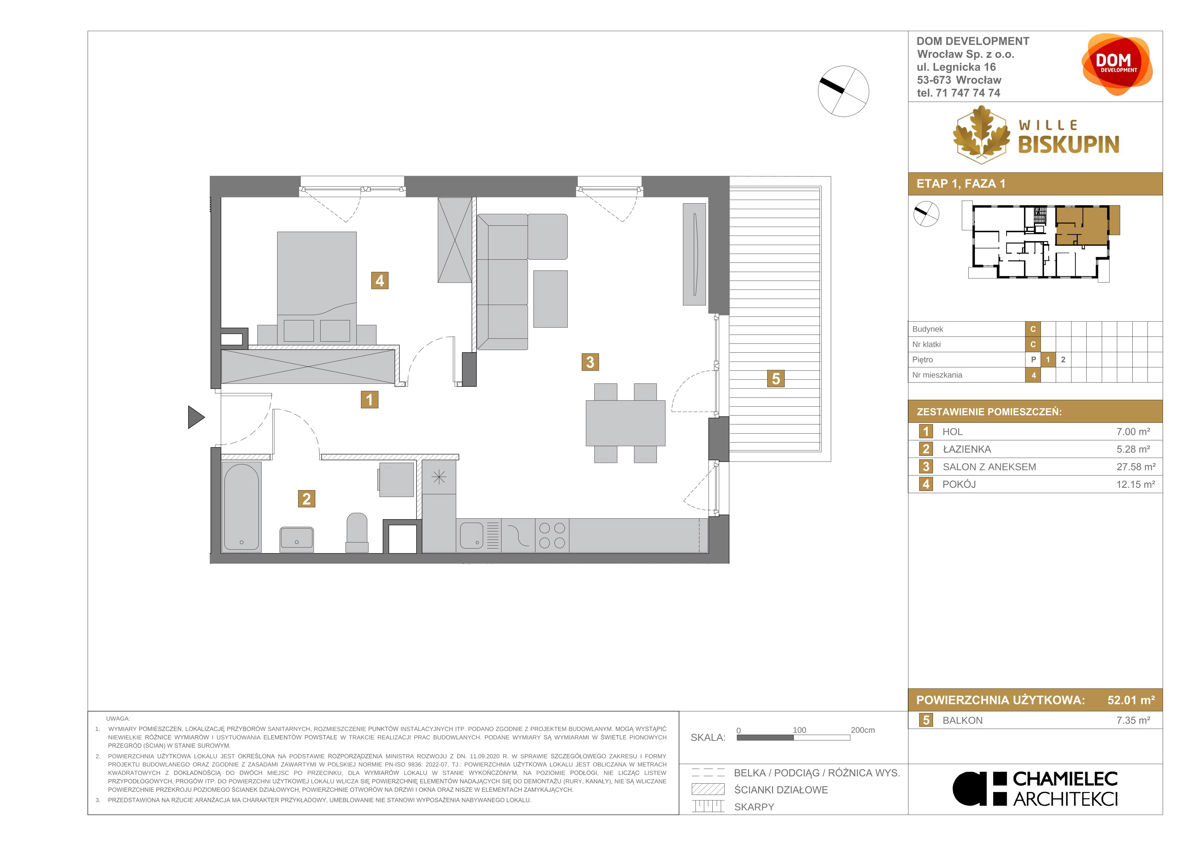 2 pokoje, mieszkanie 52,93 m², piętro 1, oferta nr C/4, Wille Biskupin, Wrocław, Biskupin-Sępolno-Dąbie-Bartoszowice, Śródmieście, ul. Braci Gierymskich 156