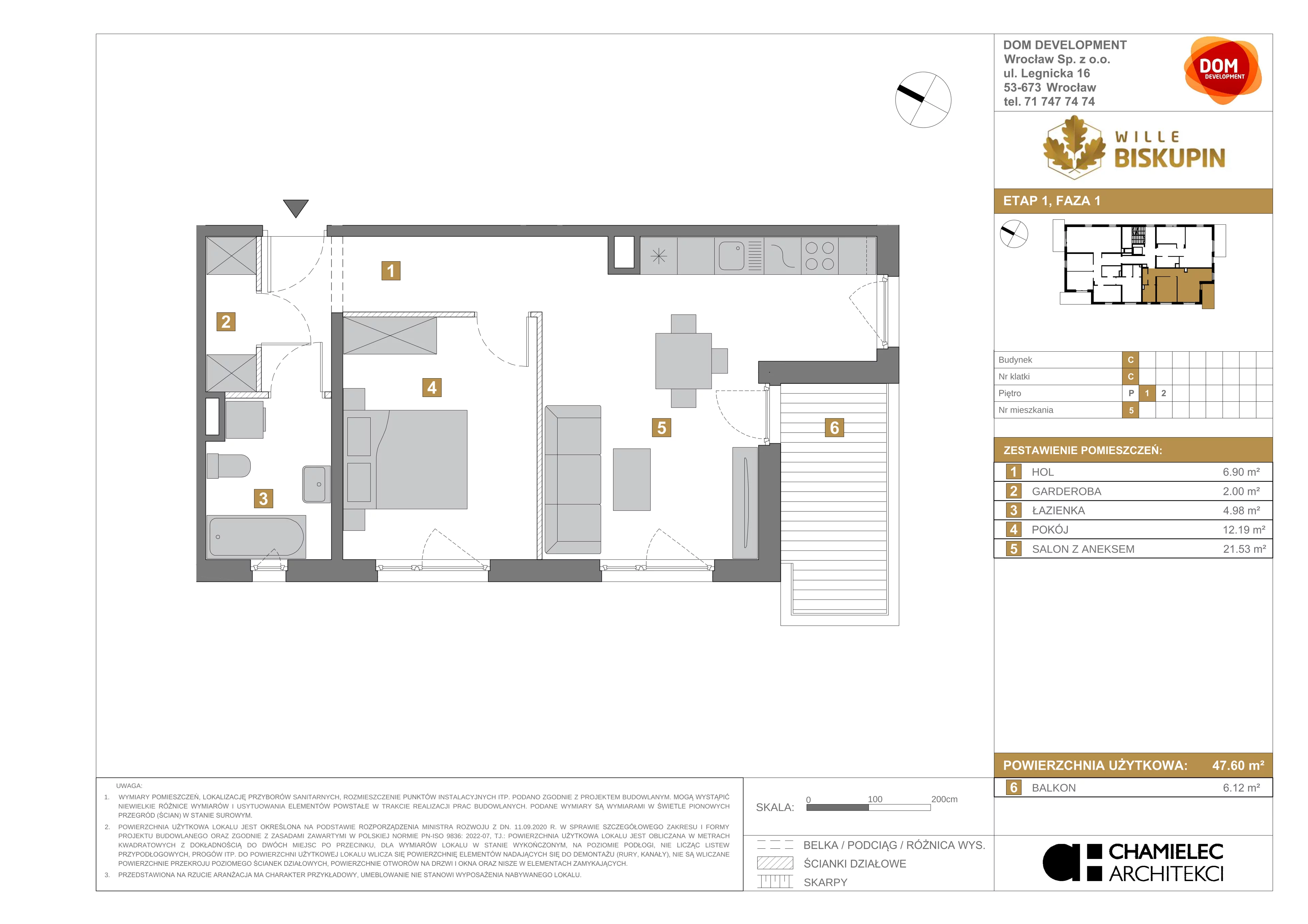 Mieszkanie 47,60 m², piętro 1, oferta nr C/5, Wille Biskupin, Wrocław, Biskupin-Sępolno-Dąbie-Bartoszowice, Śródmieście, ul. Braci Gierymskich 156