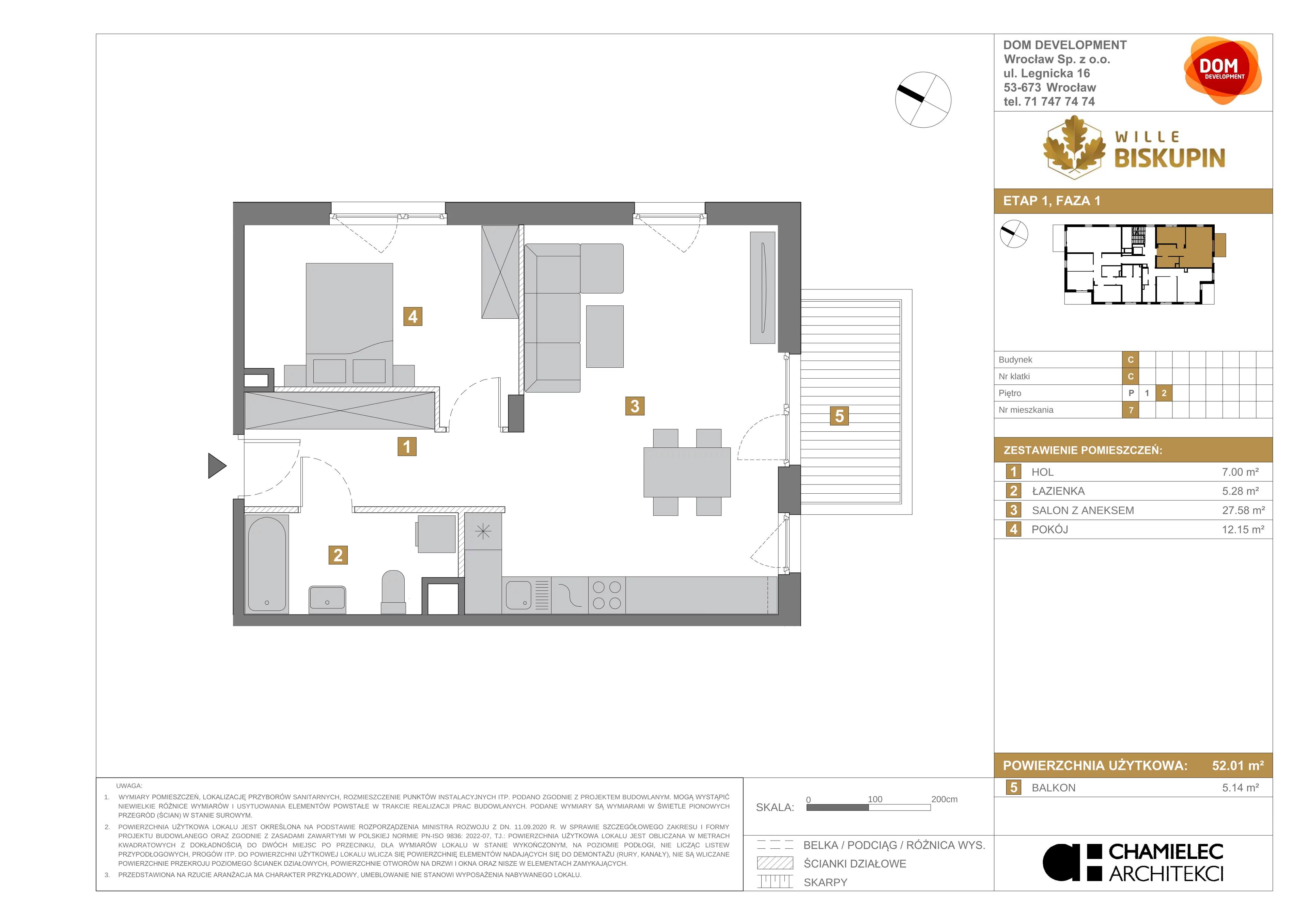 Mieszkanie 52,01 m², piętro 2, oferta nr C/7, Wille Biskupin, Wrocław, Biskupin-Sępolno-Dąbie-Bartoszowice, Śródmieście, ul. Braci Gierymskich 156