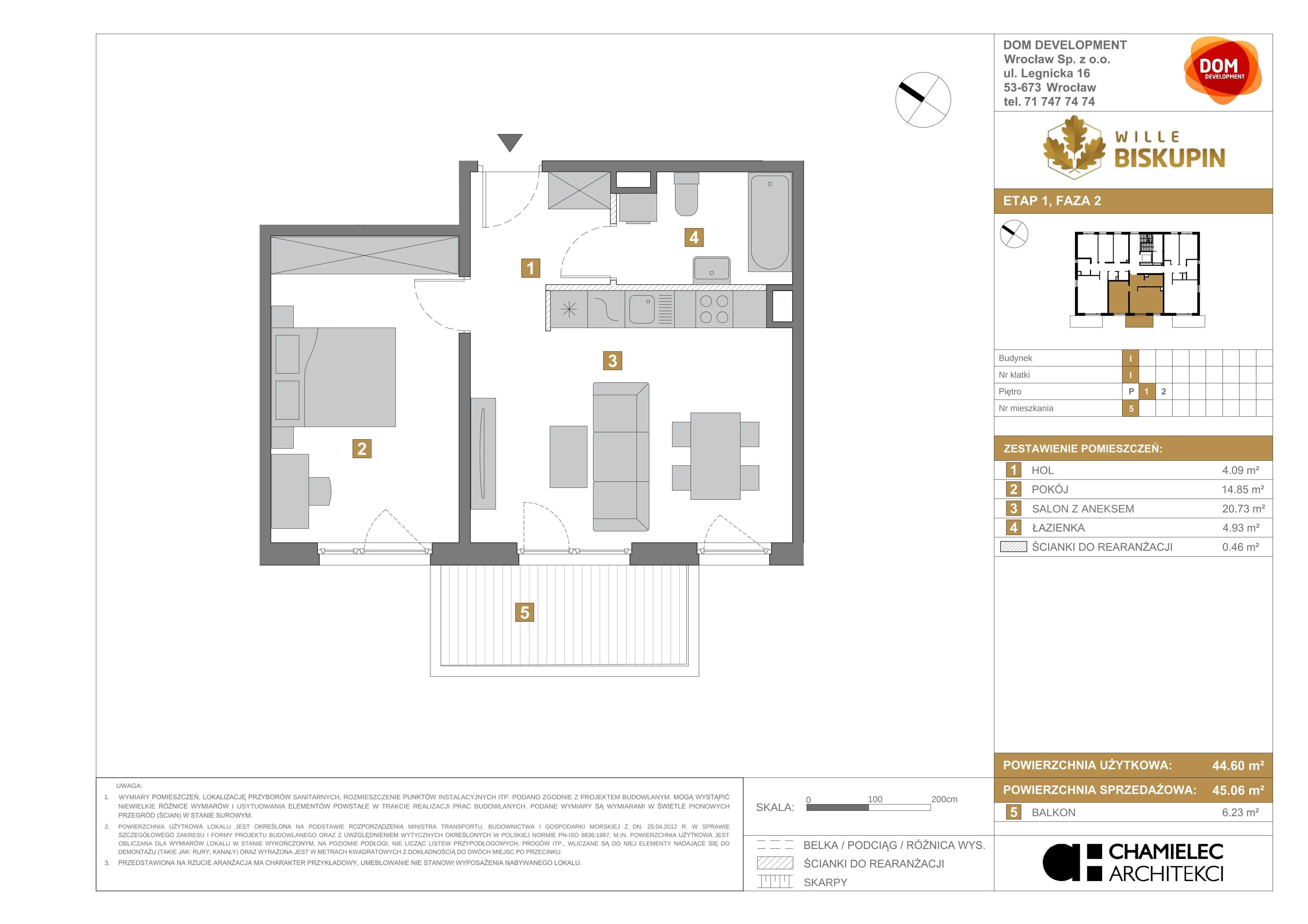 2 pokoje, mieszkanie 45,06 m², piętro 1, oferta nr I/5, Wille Biskupin, Wrocław, Biskupin-Sępolno-Dąbie-Bartoszowice, Śródmieście, ul. Braci Gierymskich 156