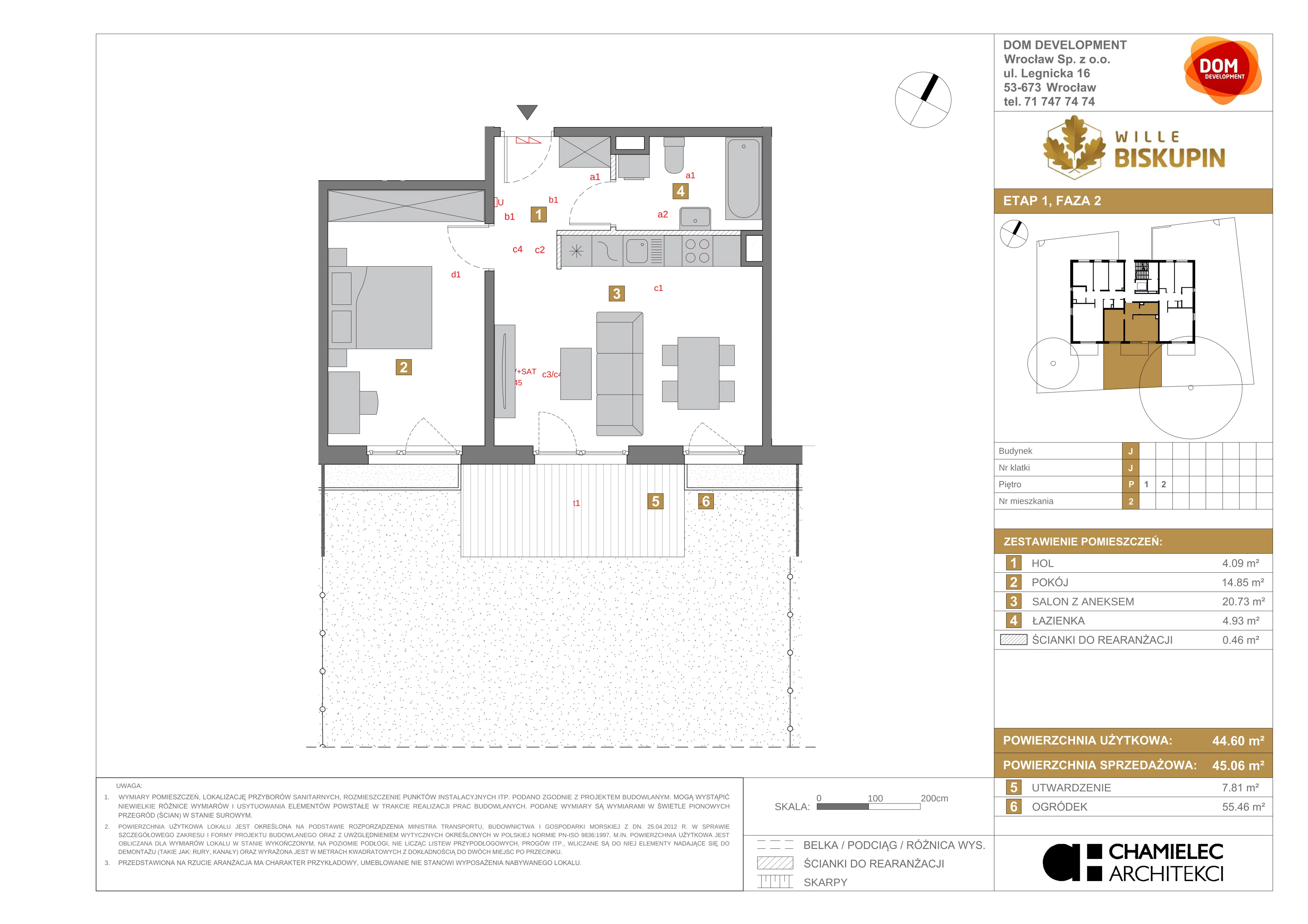 2 pokoje, mieszkanie 45,06 m², parter, oferta nr J/2, Wille Biskupin, Wrocław, Biskupin-Sępolno-Dąbie-Bartoszowice, Śródmieście, ul. Braci Gierymskich 156