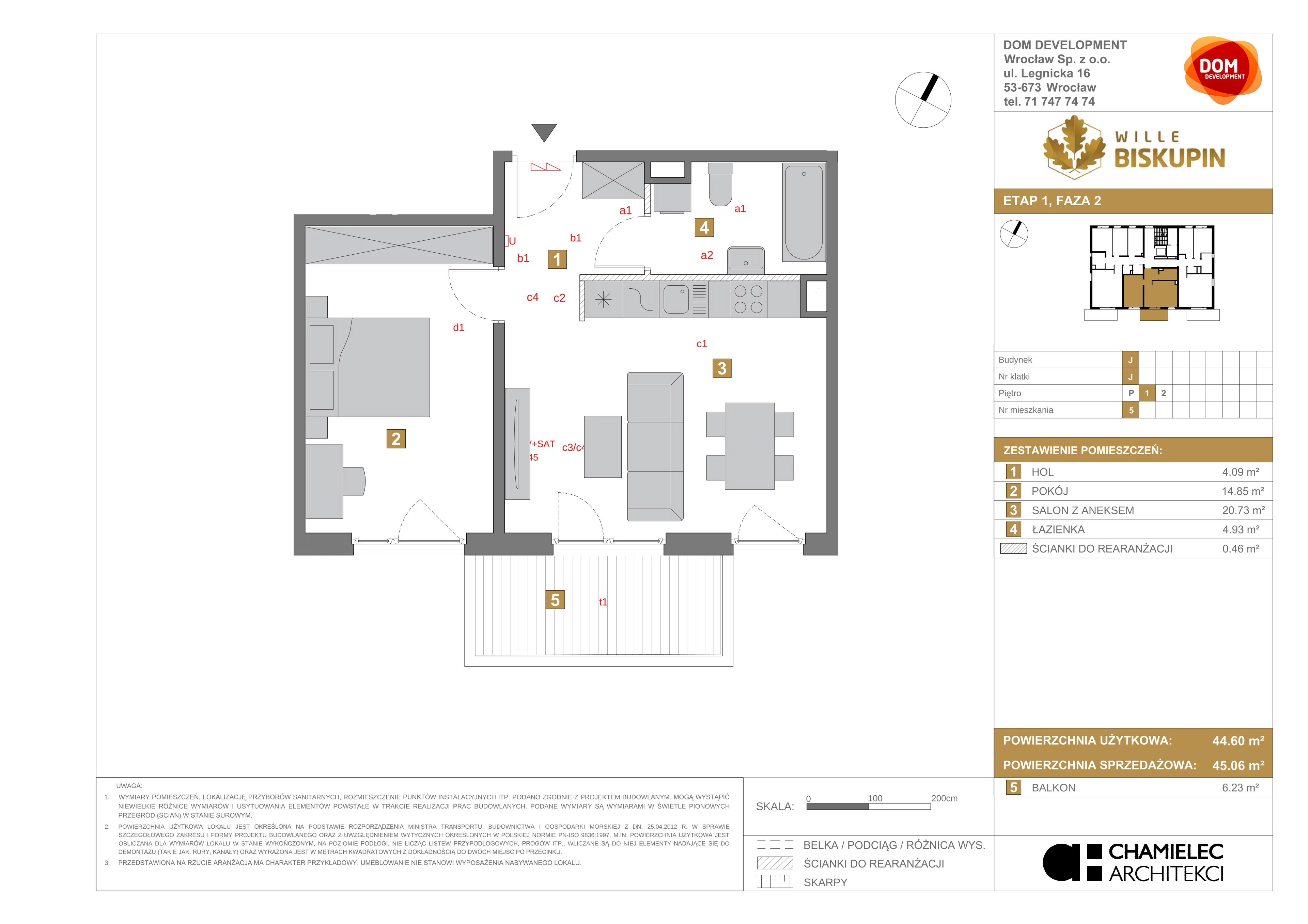 Mieszkanie 45,06 m², piętro 1, oferta nr J/5, Wille Biskupin, Wrocław, Biskupin-Sępolno-Dąbie-Bartoszowice, Śródmieście, ul. Braci Gierymskich 156