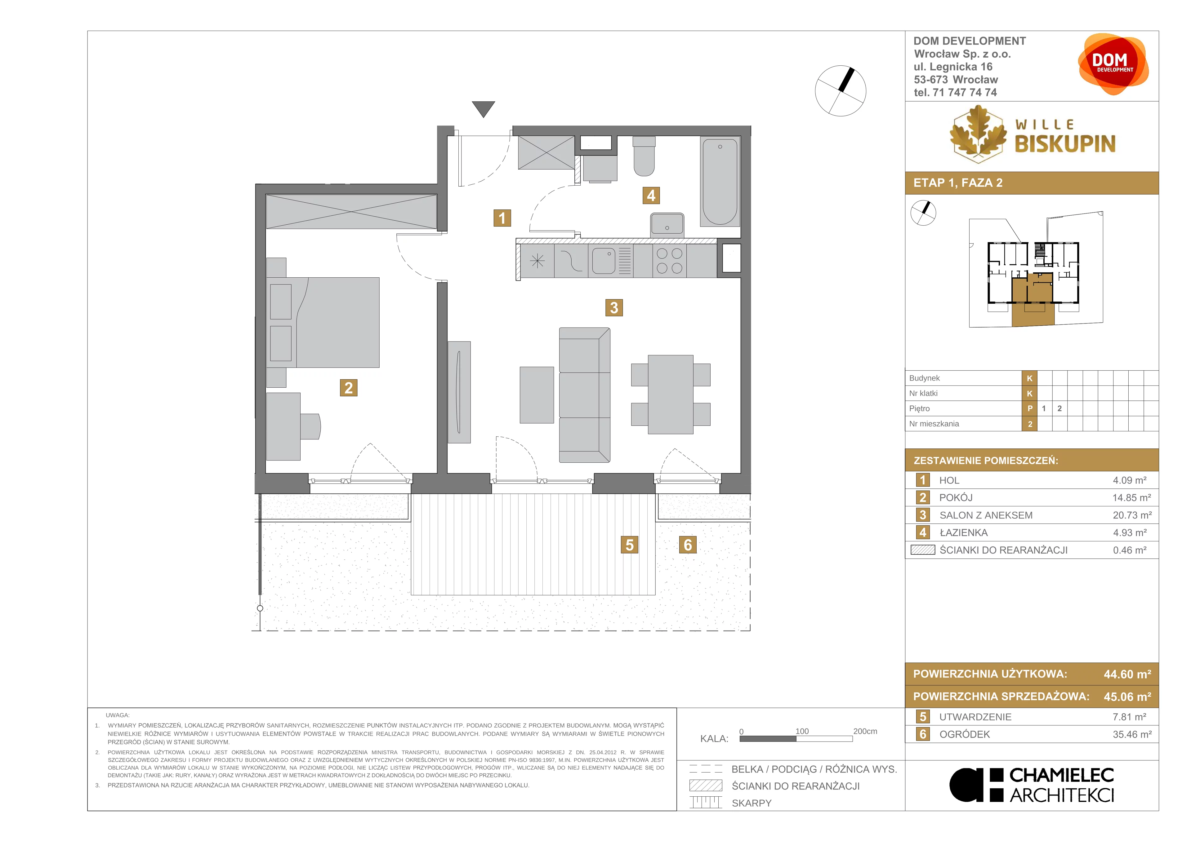 Mieszkanie 45,06 m², parter, oferta nr K/2, Wille Biskupin, Wrocław, Biskupin-Sępolno-Dąbie-Bartoszowice, Śródmieście, ul. Braci Gierymskich 156