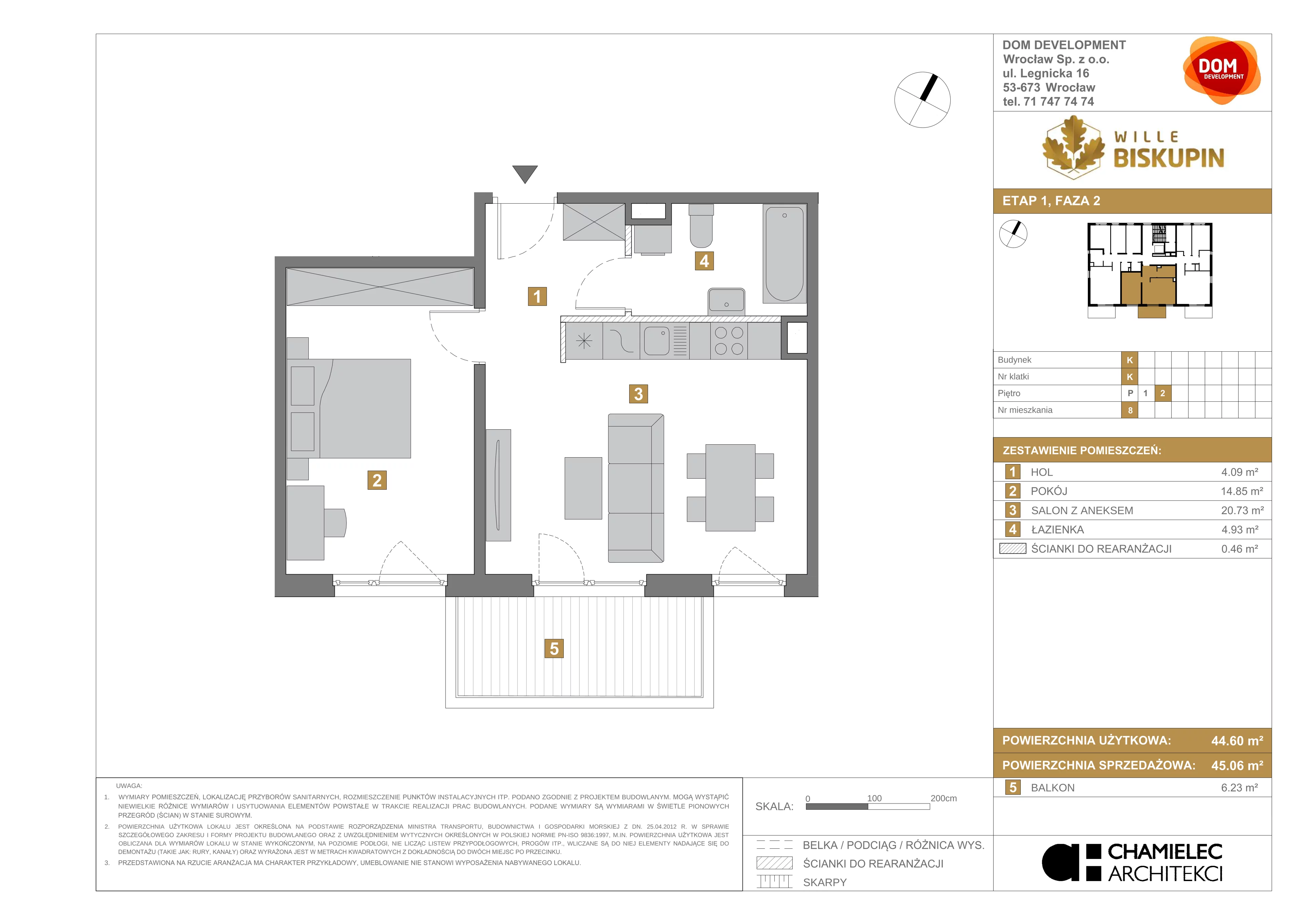 Mieszkanie 45,06 m², piętro 2, oferta nr K/8, Wille Biskupin, Wrocław, Biskupin-Sępolno-Dąbie-Bartoszowice, Śródmieście, ul. Braci Gierymskich 156