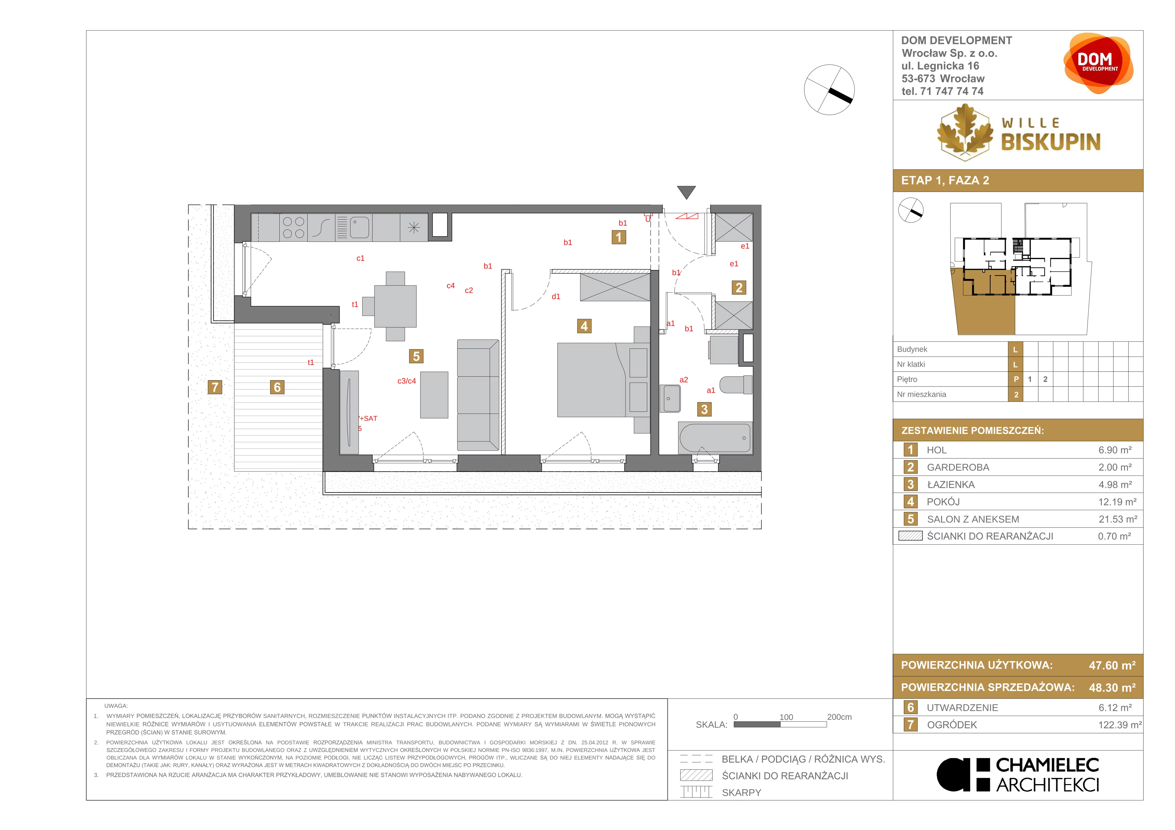 Mieszkanie 48,30 m², parter, oferta nr L/2, Wille Biskupin, Wrocław, Biskupin-Sępolno-Dąbie-Bartoszowice, Śródmieście, ul. Braci Gierymskich 156