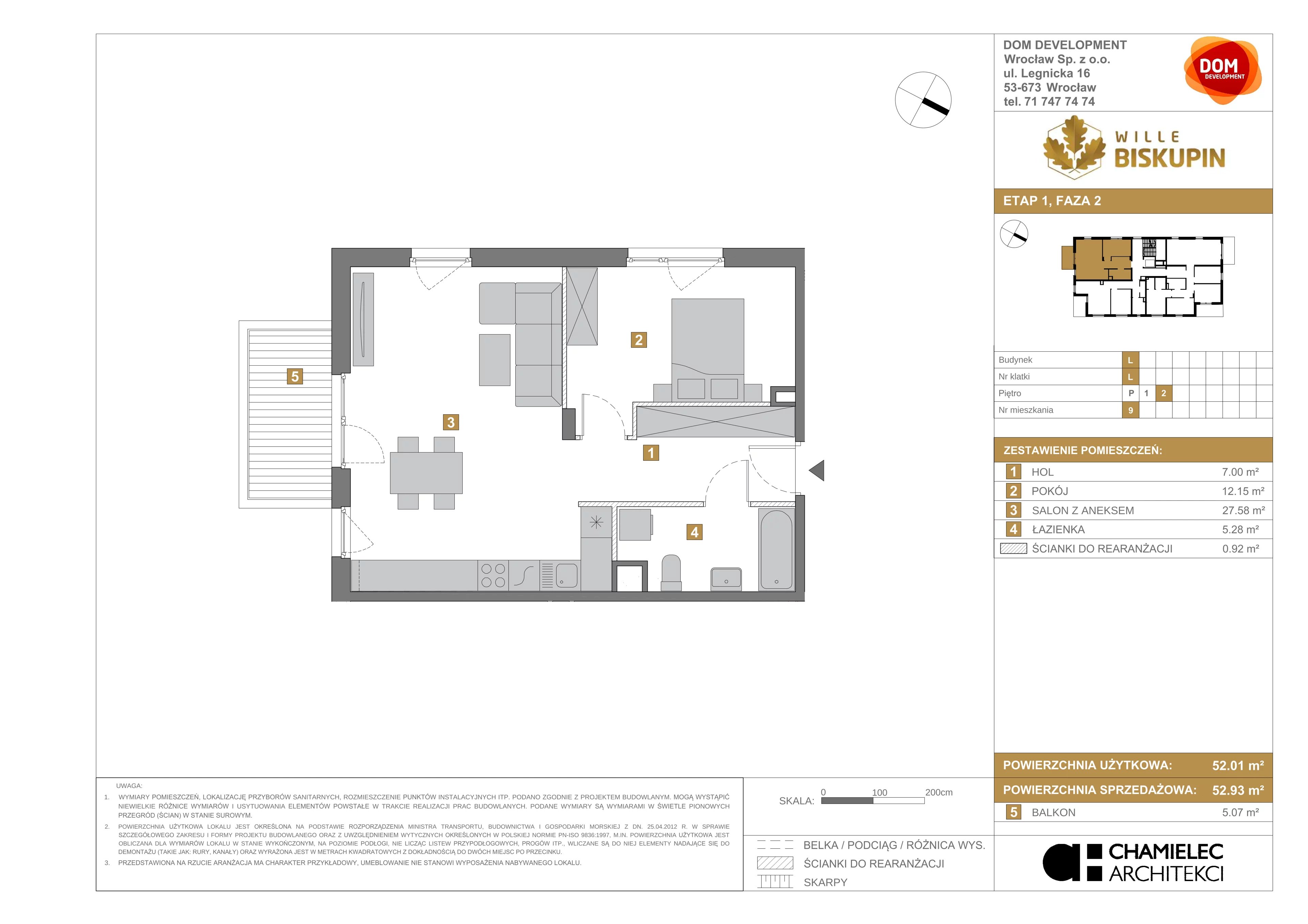 Mieszkanie 52,93 m², piętro 2, oferta nr L/9, Wille Biskupin, Wrocław, Biskupin-Sępolno-Dąbie-Bartoszowice, Śródmieście, ul. Braci Gierymskich 156