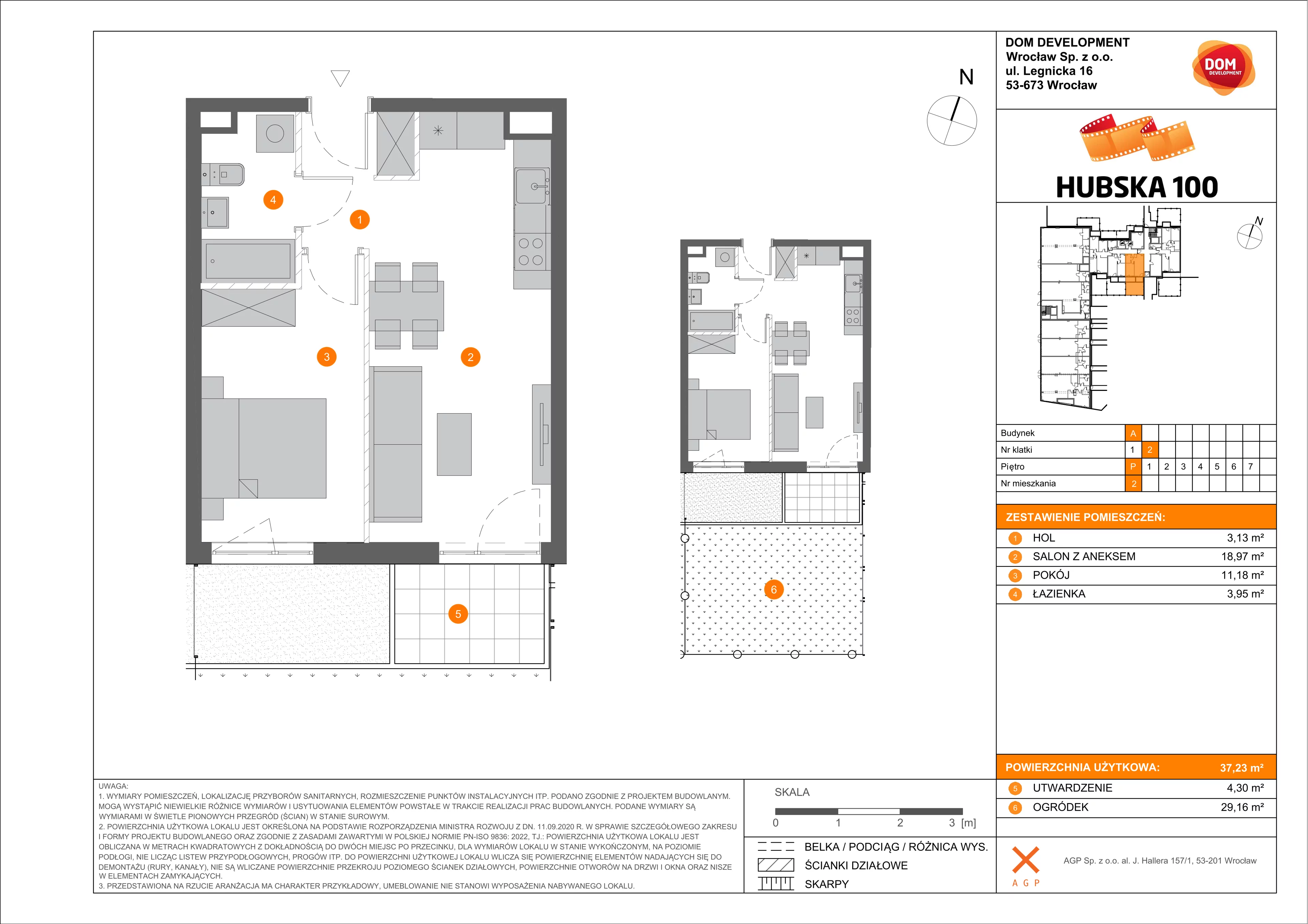 2 pokoje, mieszkanie 37,23 m², parter, oferta nr A/2, Hubska 100 etap 2, Wrocław, Huby, Krzyki, ul. Hubska 100