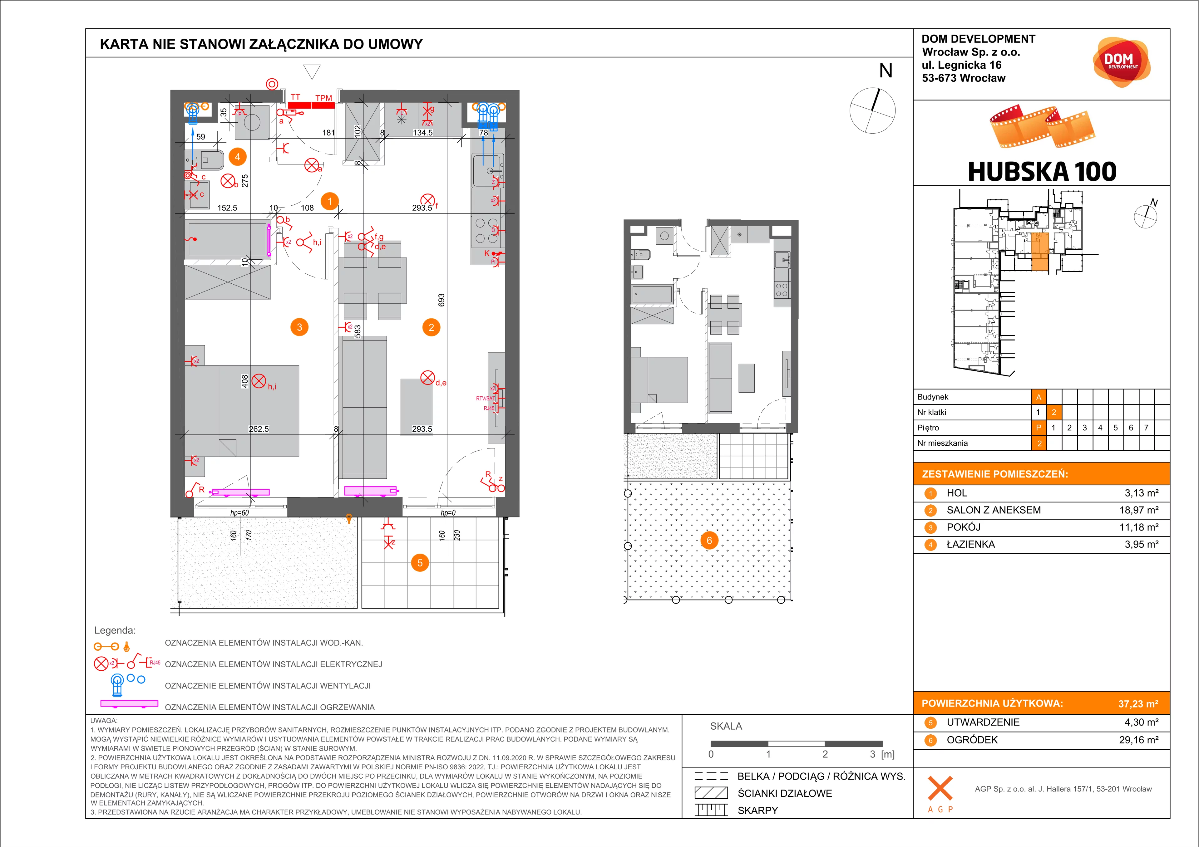 2 pokoje, mieszkanie 37,23 m², parter, oferta nr A/2, Hubska 100 etap 2, Wrocław, Huby, Krzyki, ul. Hubska 100