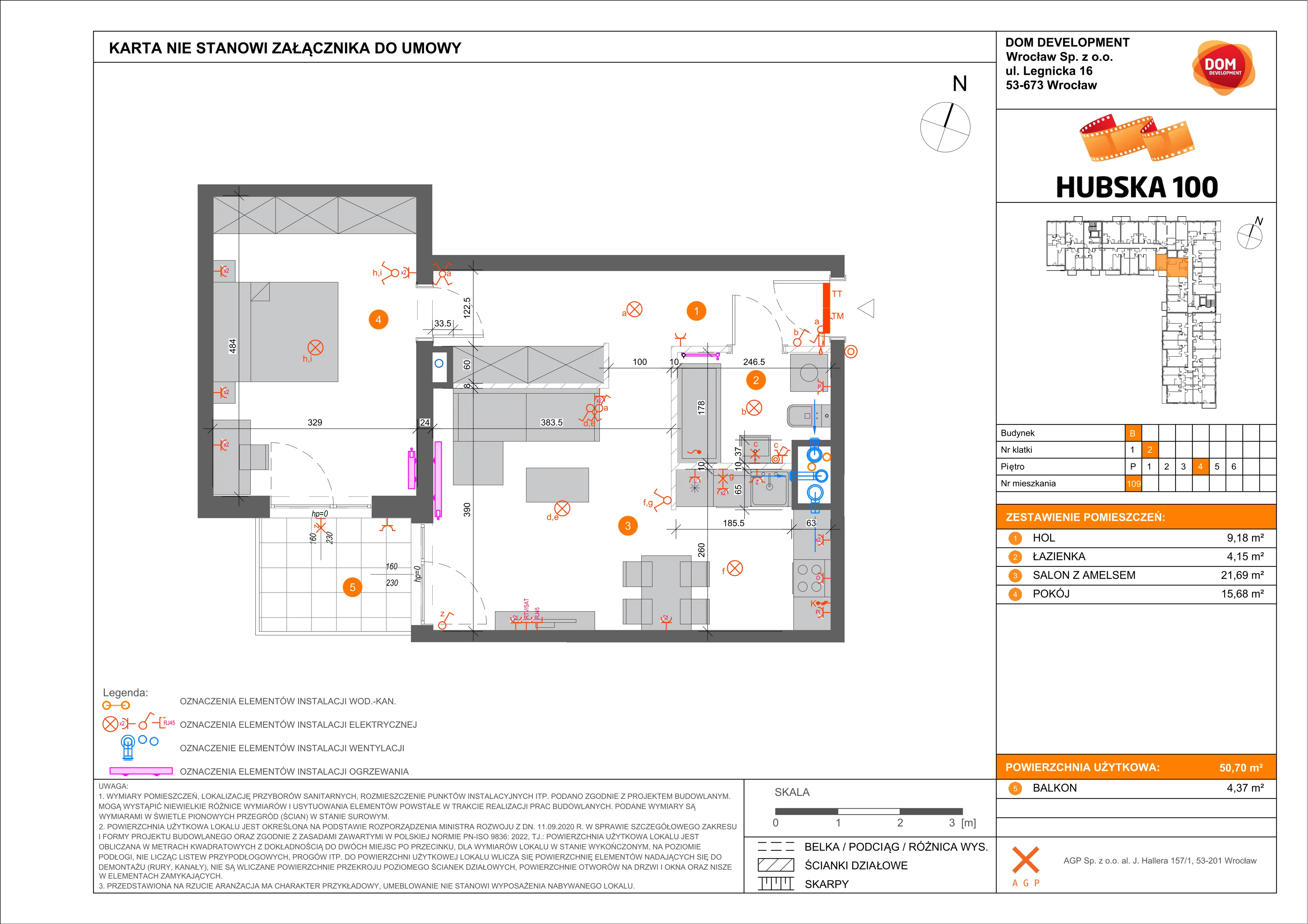 Mieszkanie 50,70 m², piętro 4, oferta nr B/109, Hubska 100, Wrocław, Huby, Krzyki, ul. Hubska 100