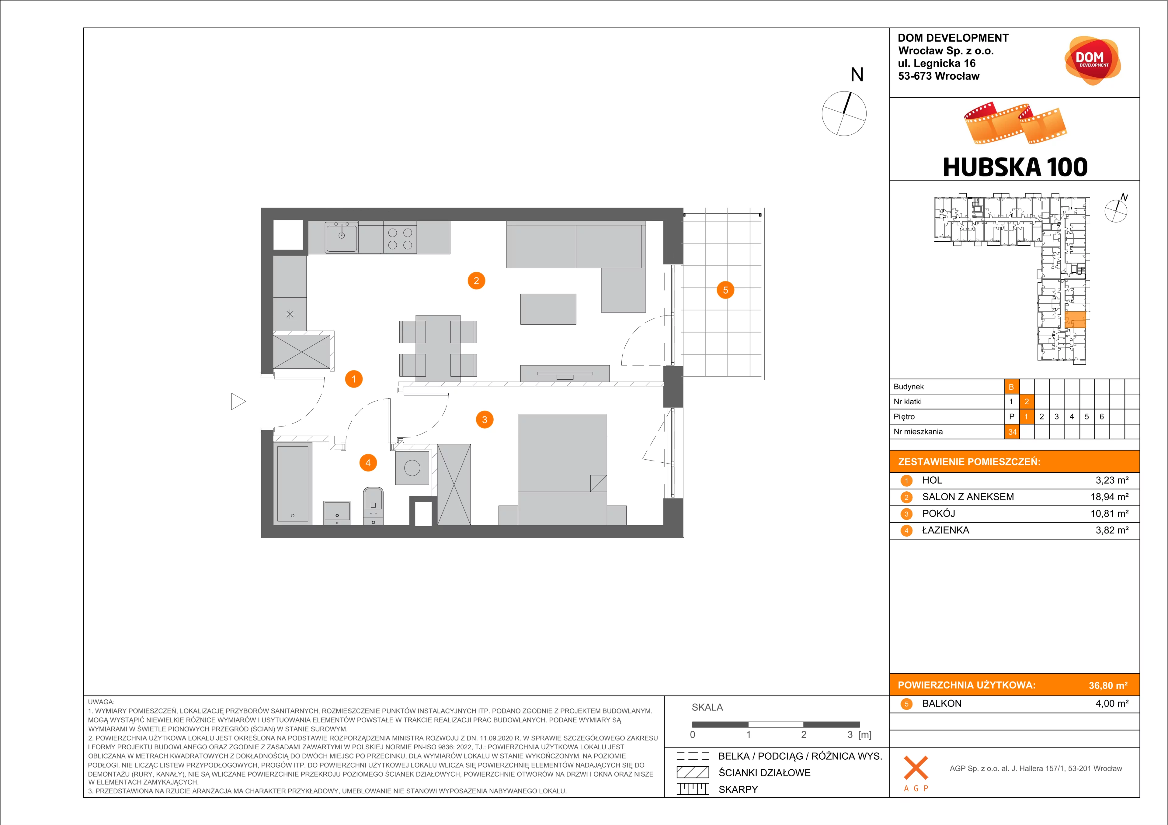 Mieszkanie 36,80 m², piętro 1, oferta nr B/34, Hubska 100, Wrocław, Huby, Krzyki, ul. Hubska 100