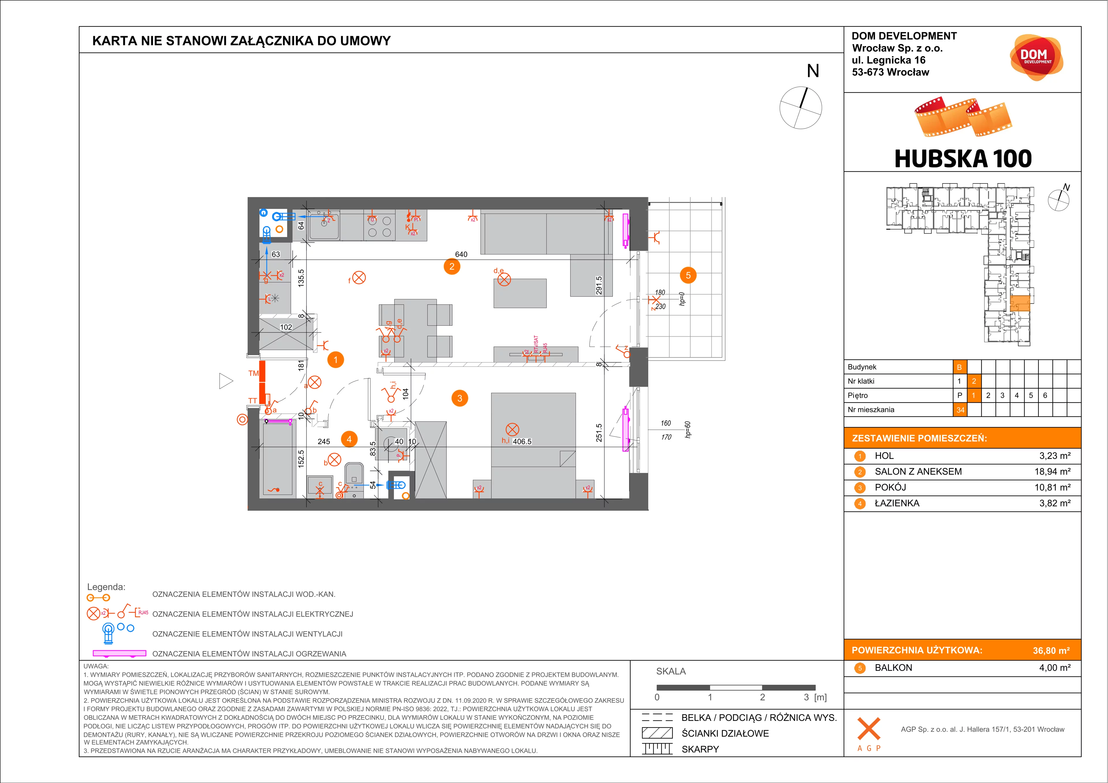 Mieszkanie 36,80 m², piętro 1, oferta nr B/34, Hubska 100, Wrocław, Huby, Krzyki, ul. Hubska 100