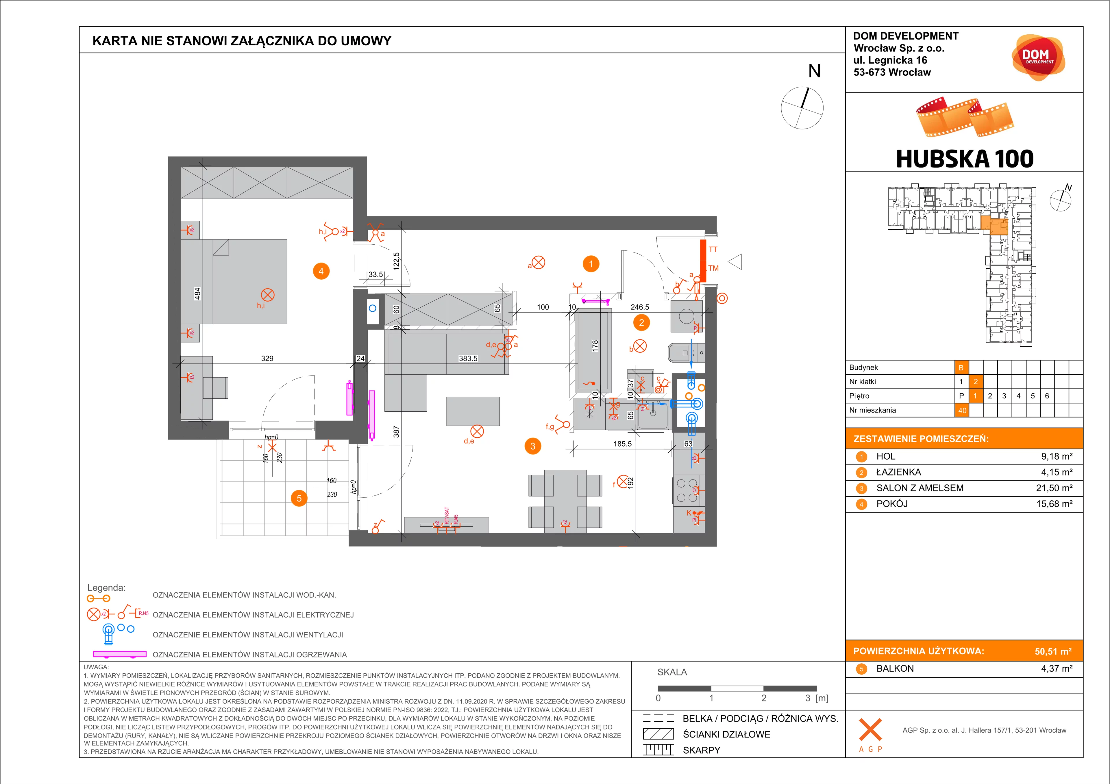 Mieszkanie 50,51 m², piętro 1, oferta nr B/40, Hubska 100, Wrocław, Huby, Krzyki, ul. Hubska 100