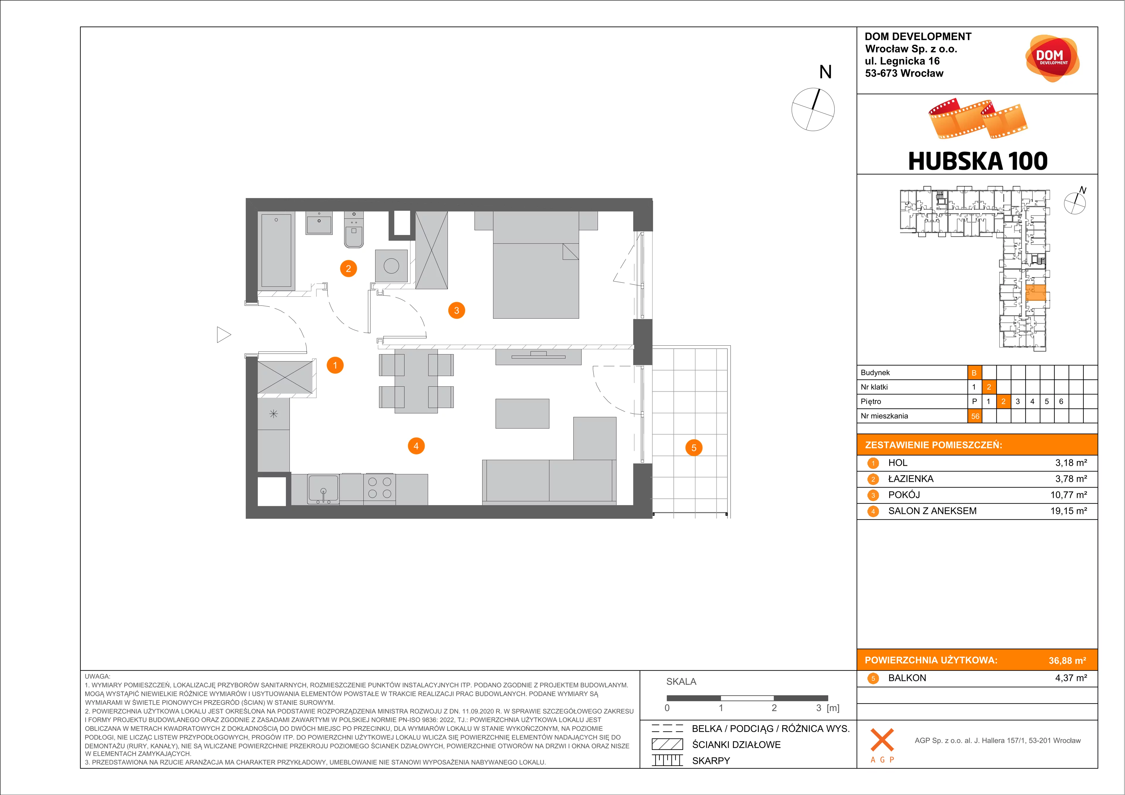 Mieszkanie 36,88 m², piętro 2, oferta nr B/56, Hubska 100, Wrocław, Huby, Krzyki, ul. Hubska 100