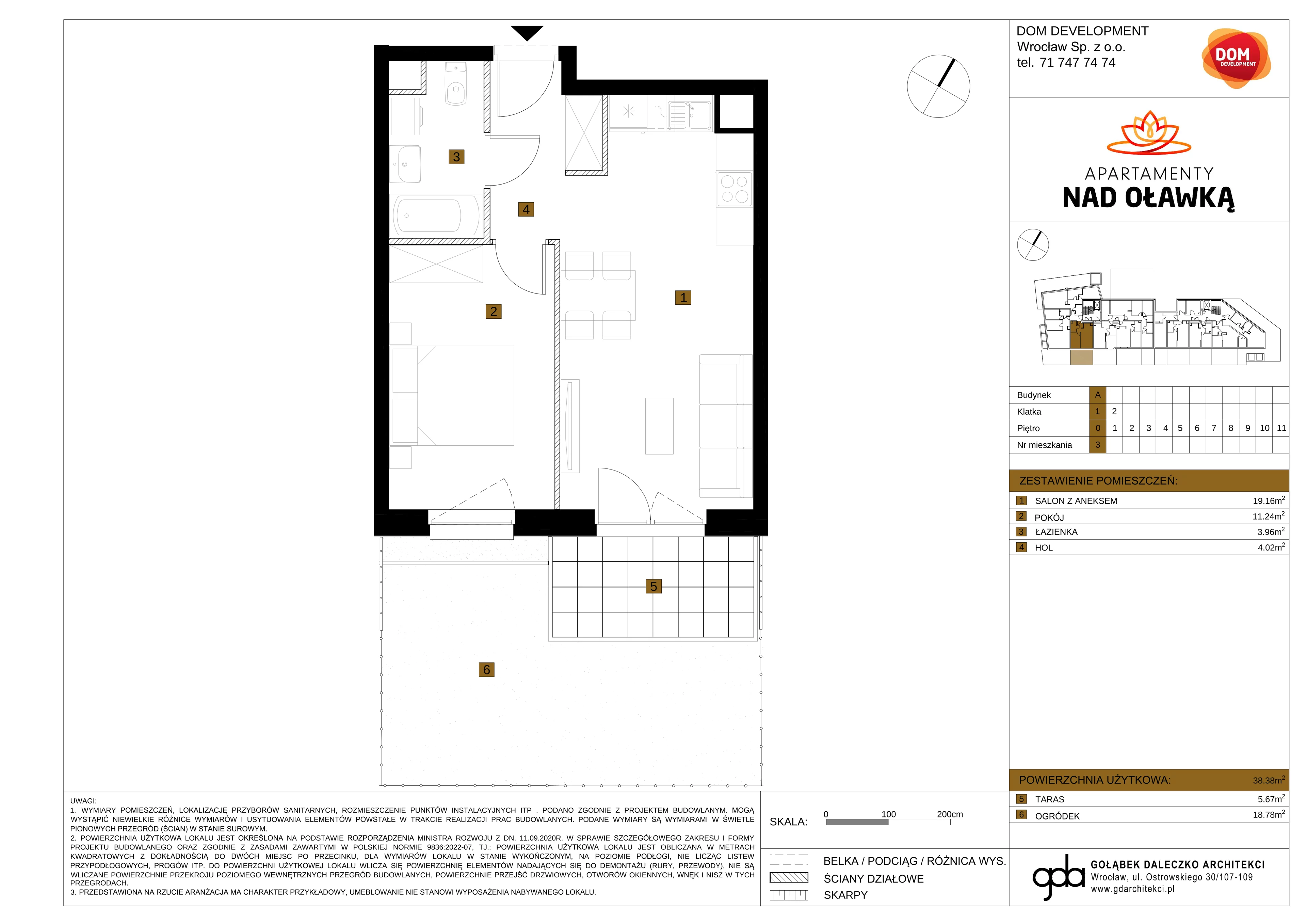 2 pokoje, mieszkanie 38,38 m², parter, oferta nr A/3, Apartamenty nad Oławką, Wrocław, Przedmieście Oławskie, Krzyki, ul. Krakowska 98