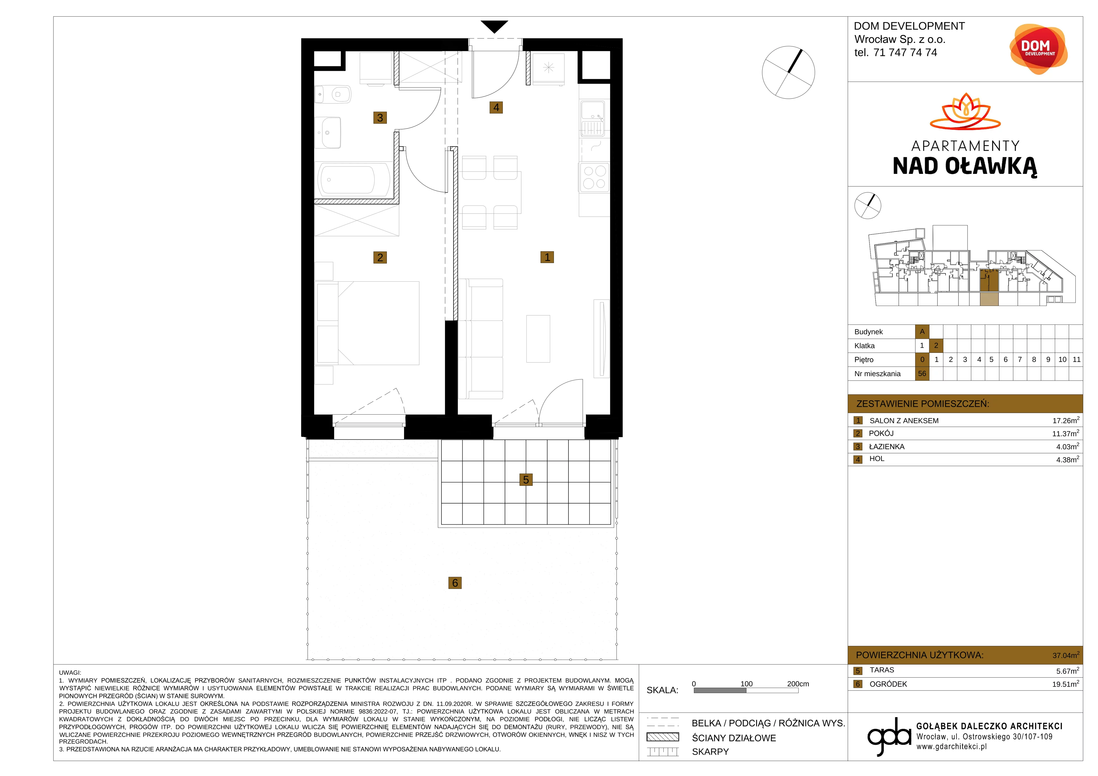 2 pokoje, mieszkanie 37,04 m², parter, oferta nr A/56, Apartamenty nad Oławką, Wrocław, Przedmieście Oławskie, Krzyki, ul. Krakowska 98