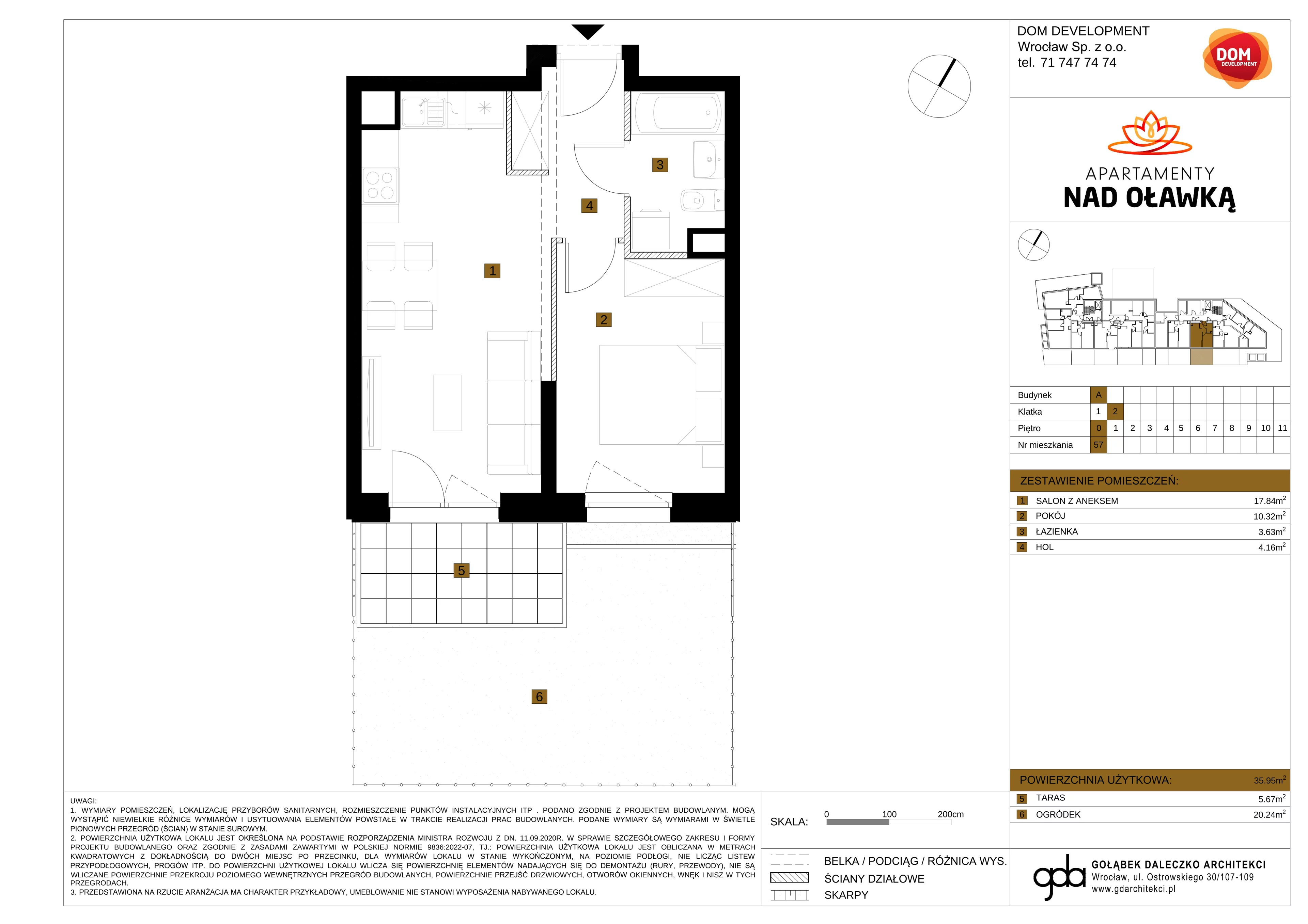 2 pokoje, mieszkanie 35,95 m², parter, oferta nr A/57, Apartamenty nad Oławką, Wrocław, Przedmieście Oławskie, Krzyki, ul. Krakowska 98