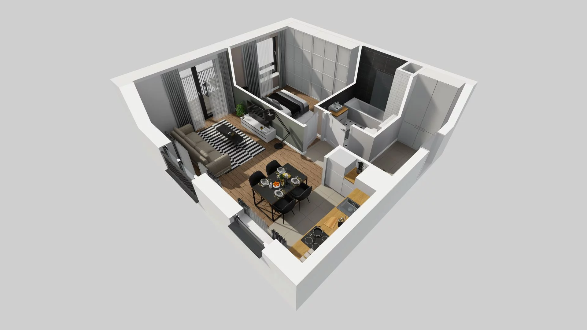 2 pokoje, mieszkanie 44,51 m², piętro 4, oferta nr B/102, Apartamenty nad Oławką 2, Wrocław, Przedmieście Oławskie, Krzyki, ul. Krakowska 98a