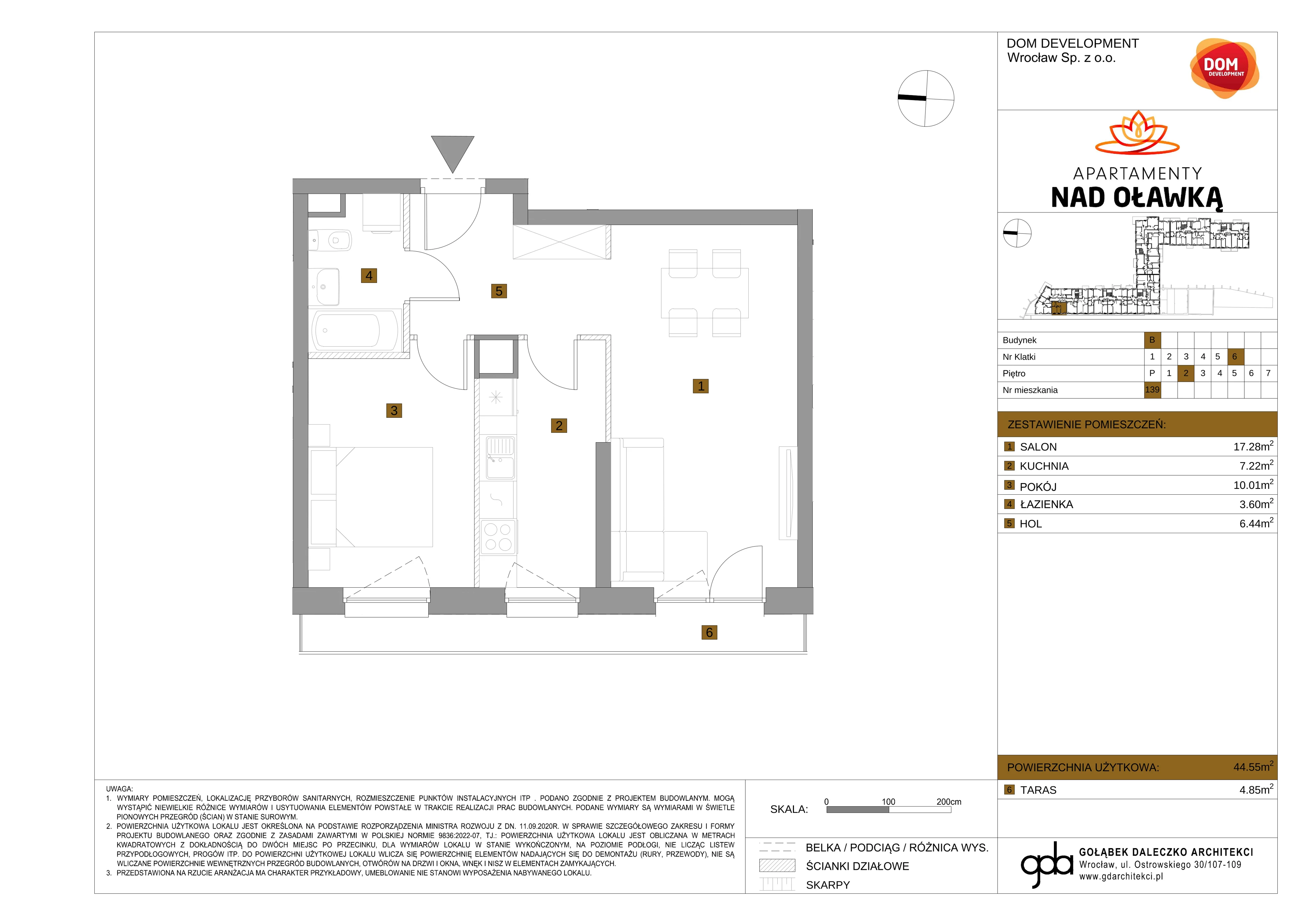 Mieszkanie 44,55 m², piętro 2, oferta nr B/139, Apartamenty nad Oławką 2, Wrocław, Przedmieście Oławskie, Krzyki, ul. Krakowska 98a