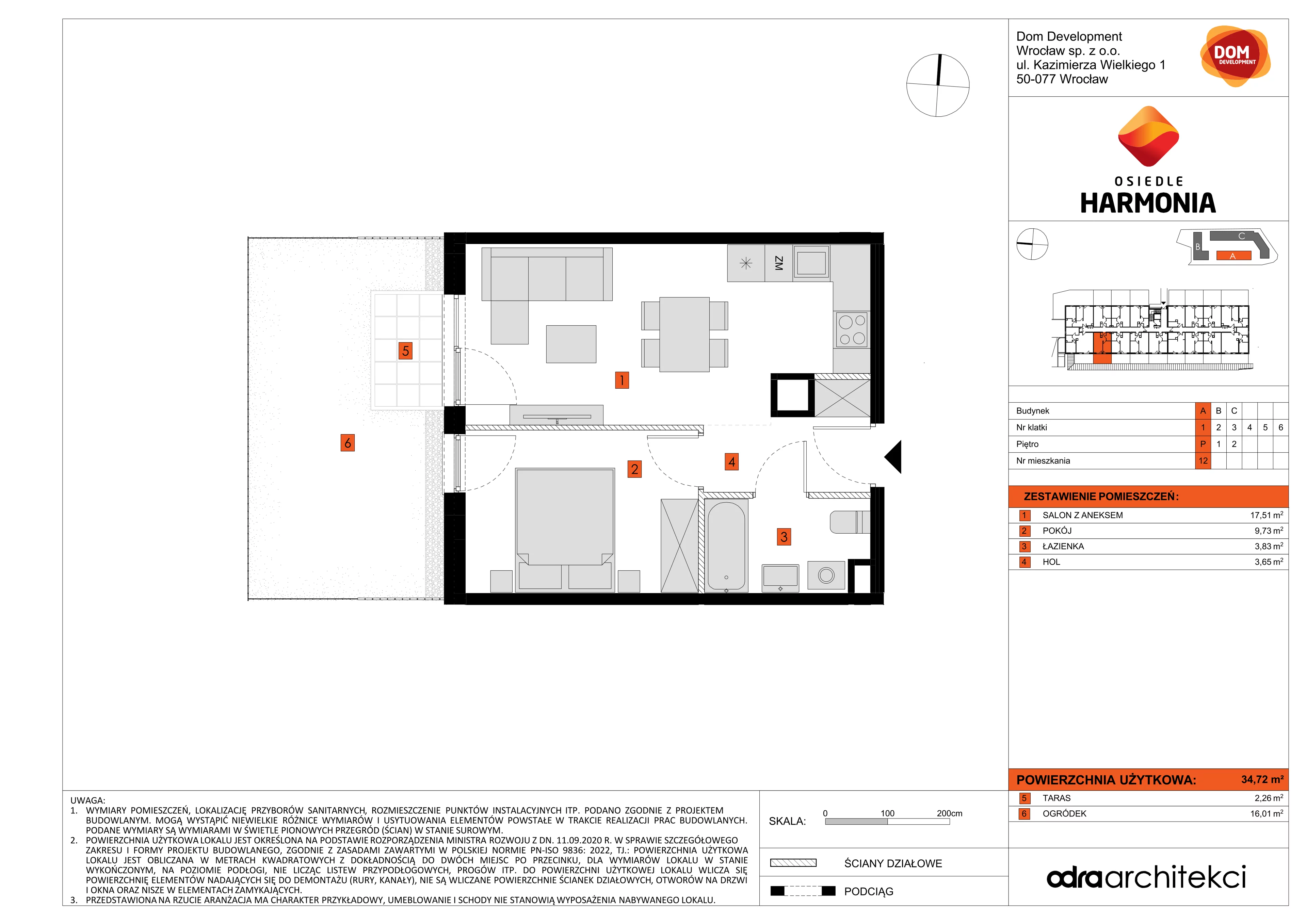 Mieszkanie 34,72 m², parter, oferta nr A/12, Osiedle Harmonia, Wrocław, Maślice, ul. Stodolna