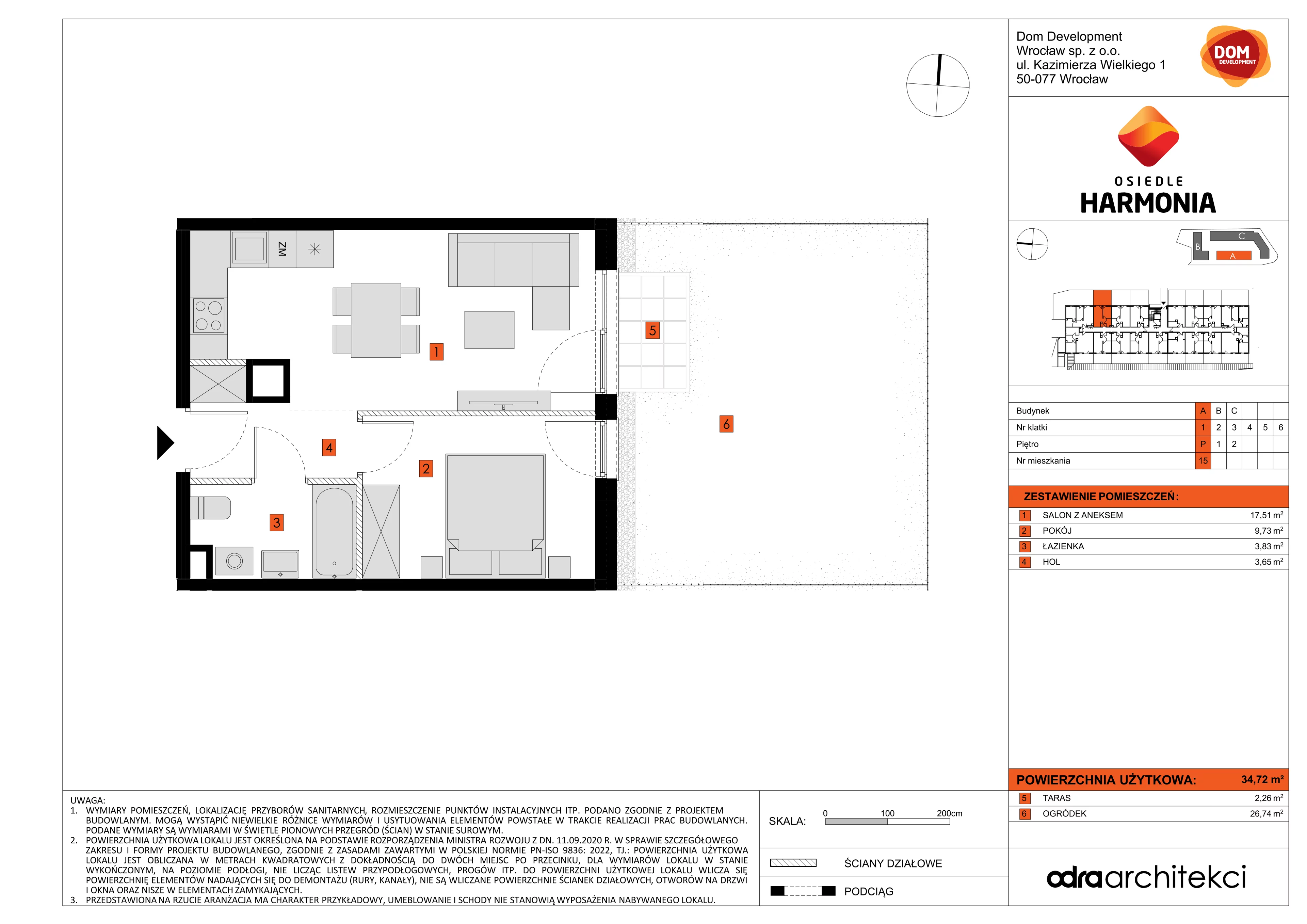 Mieszkanie 34,72 m², parter, oferta nr A/15, Osiedle Harmonia, Wrocław, Maślice, ul. Stodolna