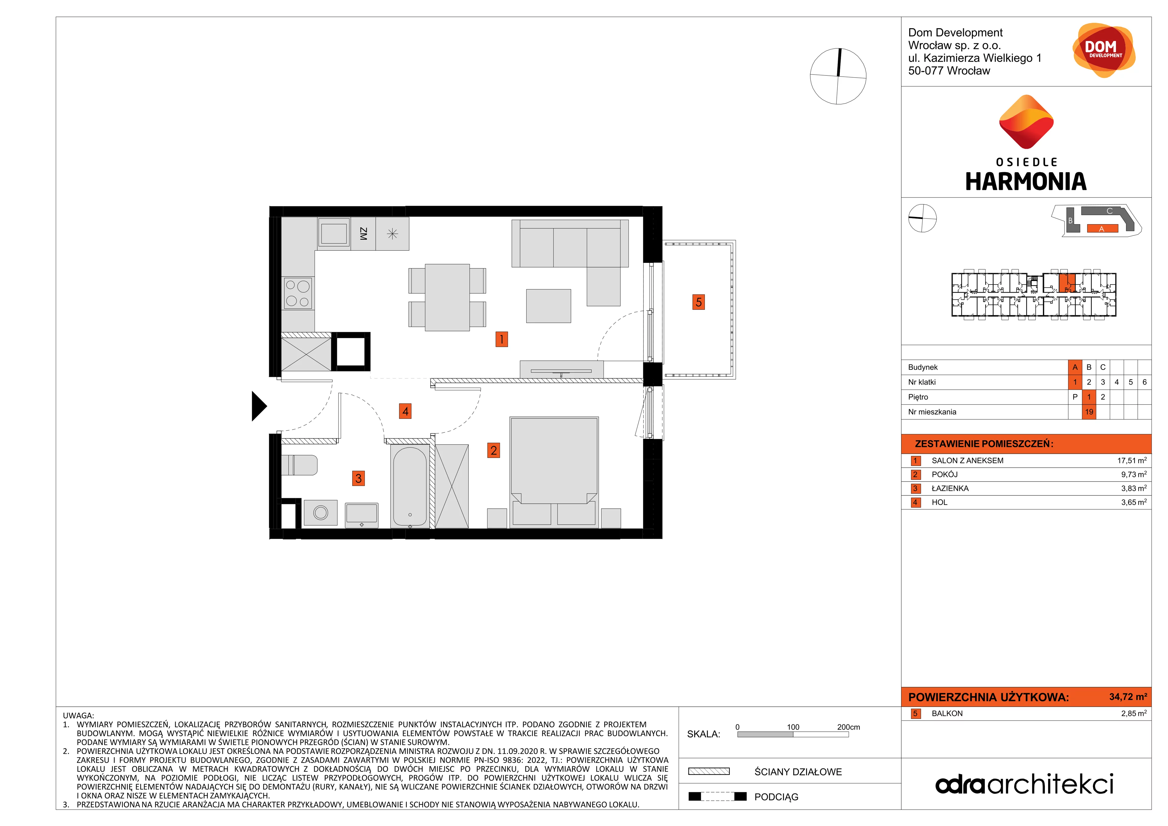 Mieszkanie 34,72 m², piętro 1, oferta nr A/19, Osiedle Harmonia, Wrocław, Maślice, ul. Stodolna