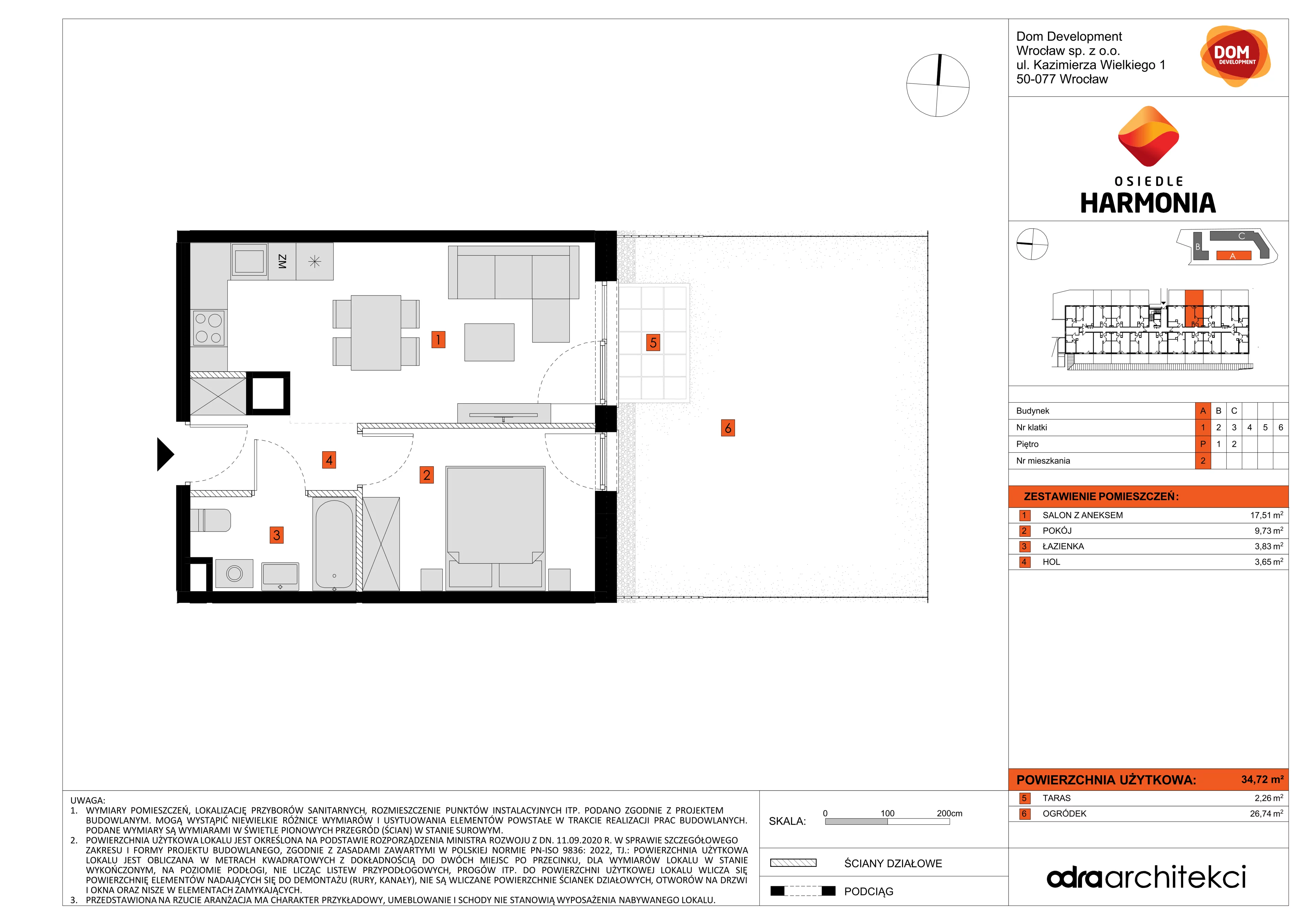 Mieszkanie 34,72 m², parter, oferta nr A/2, Osiedle Harmonia, Wrocław, Maślice, ul. Stodolna