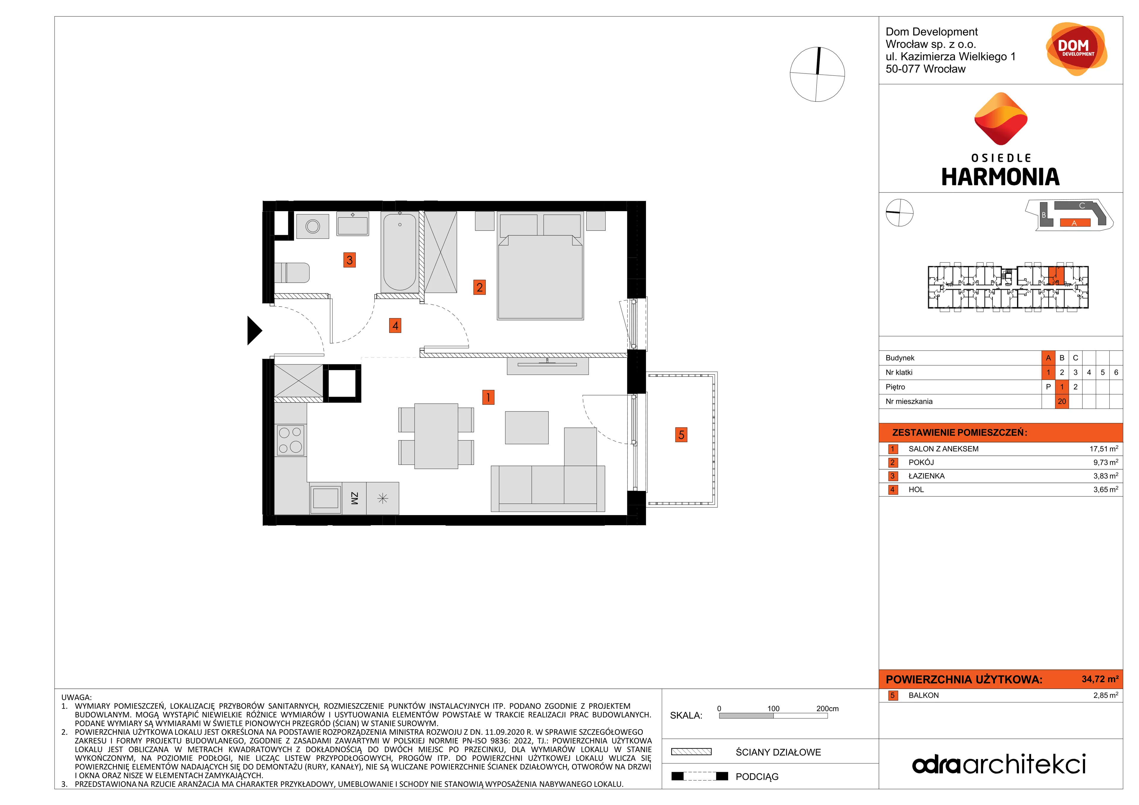 Mieszkanie 34,72 m², piętro 1, oferta nr A/20, Osiedle Harmonia, Wrocław, Maślice, ul. Stodolna