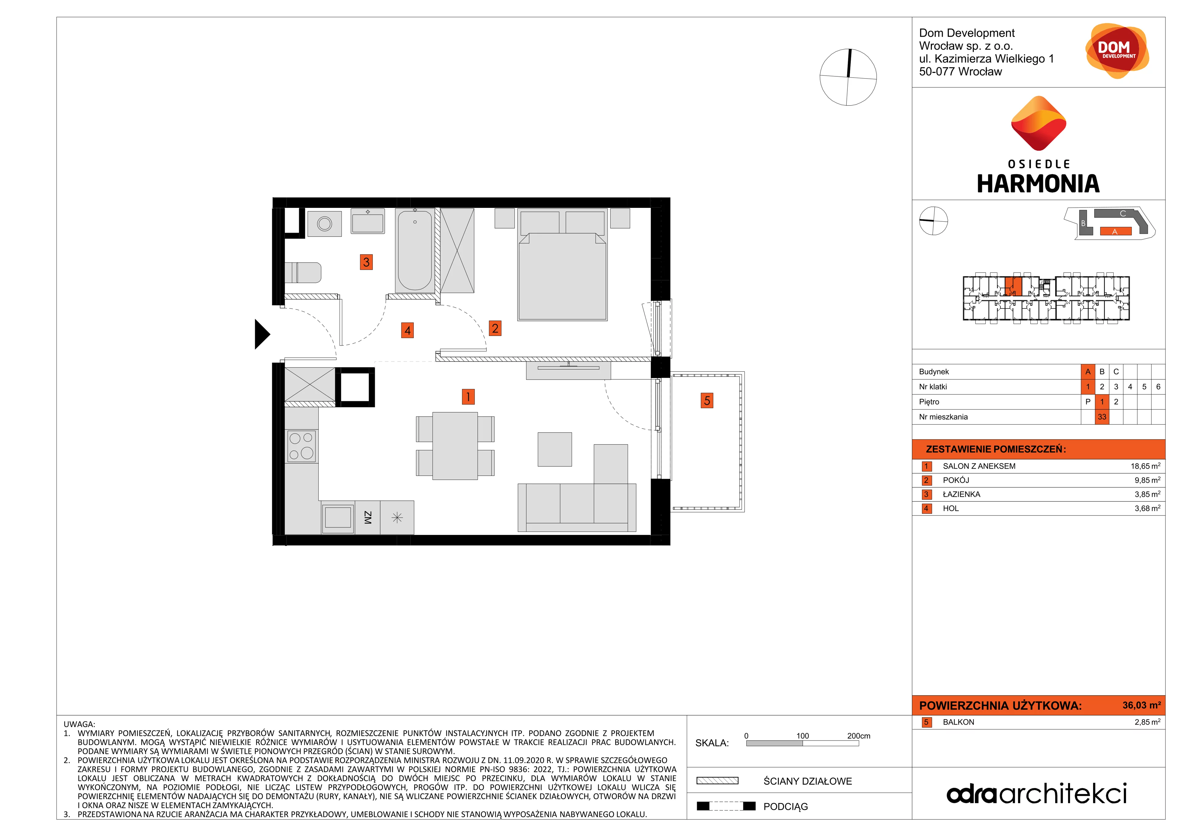 Mieszkanie 36,03 m², piętro 1, oferta nr A/33, Osiedle Harmonia, Wrocław, Maślice, ul. Stodolna