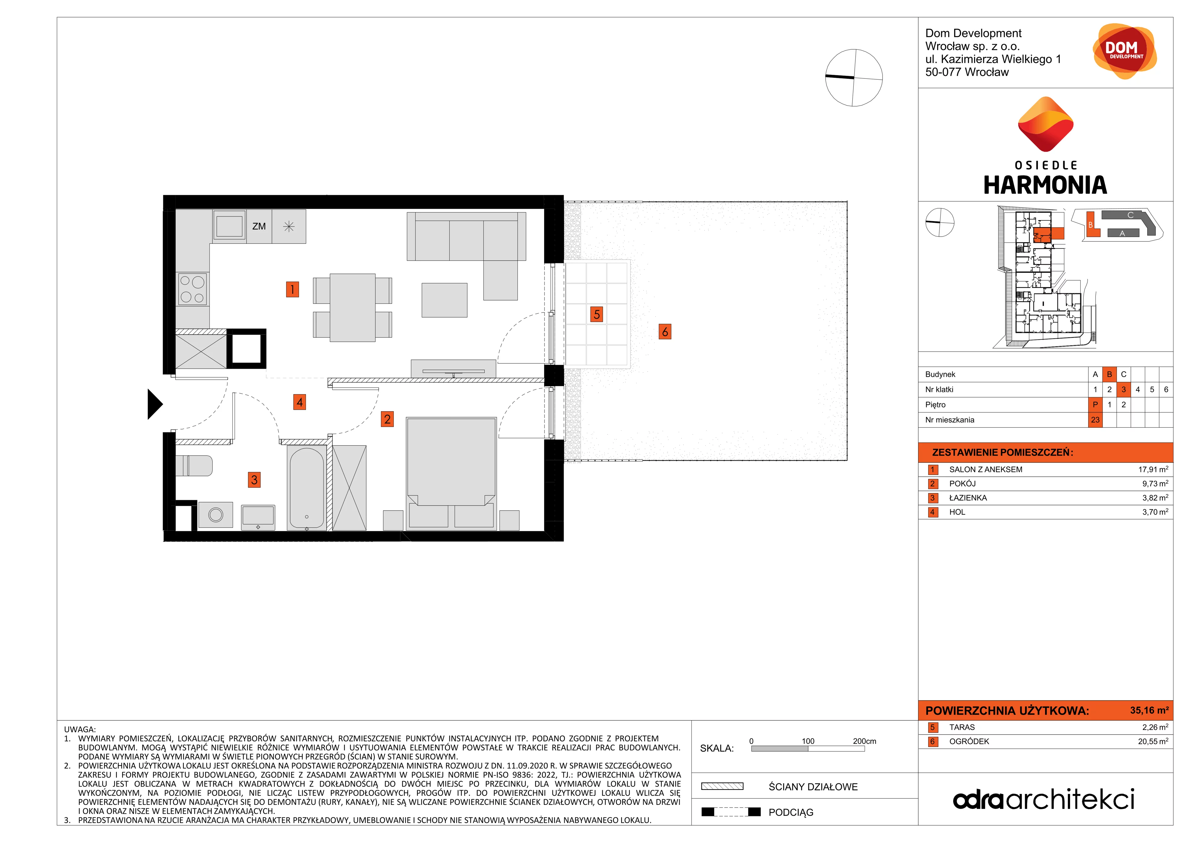 Mieszkanie 35,16 m², parter, oferta nr B/23, Osiedle Harmonia, Wrocław, Maślice, ul. Stodolna