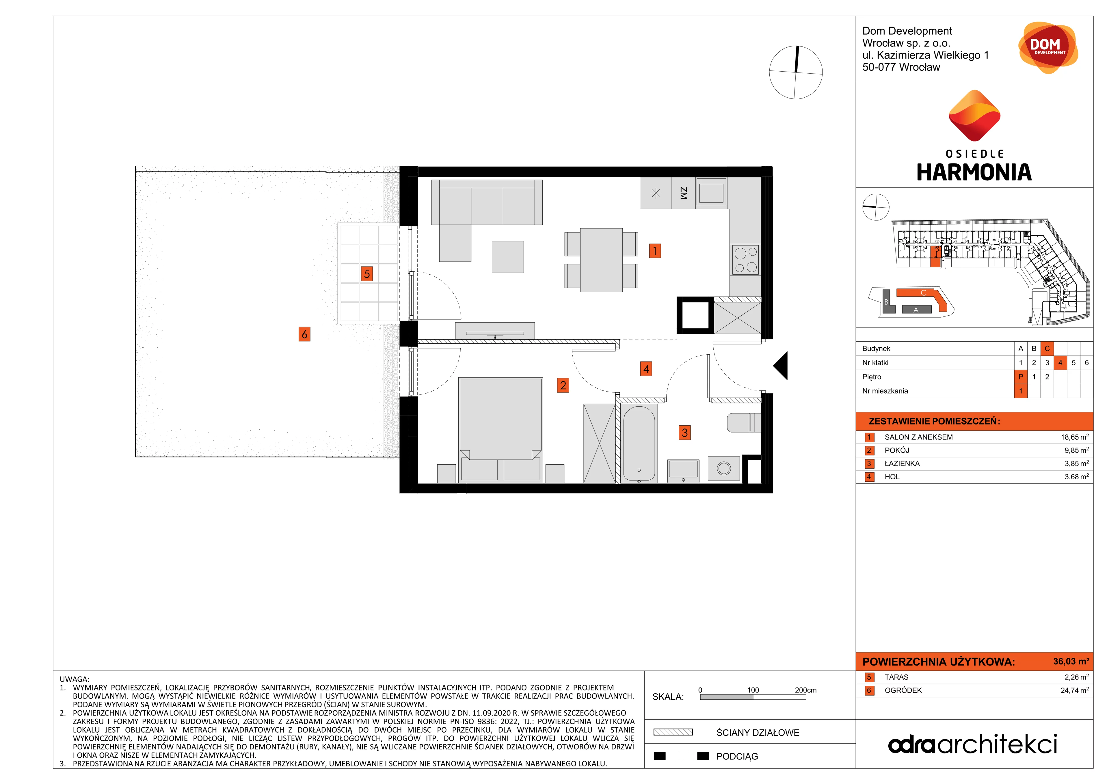 Mieszkanie 36,03 m², parter, oferta nr C/1, Osiedle Harmonia, Wrocław, Maślice, ul. Stodolna