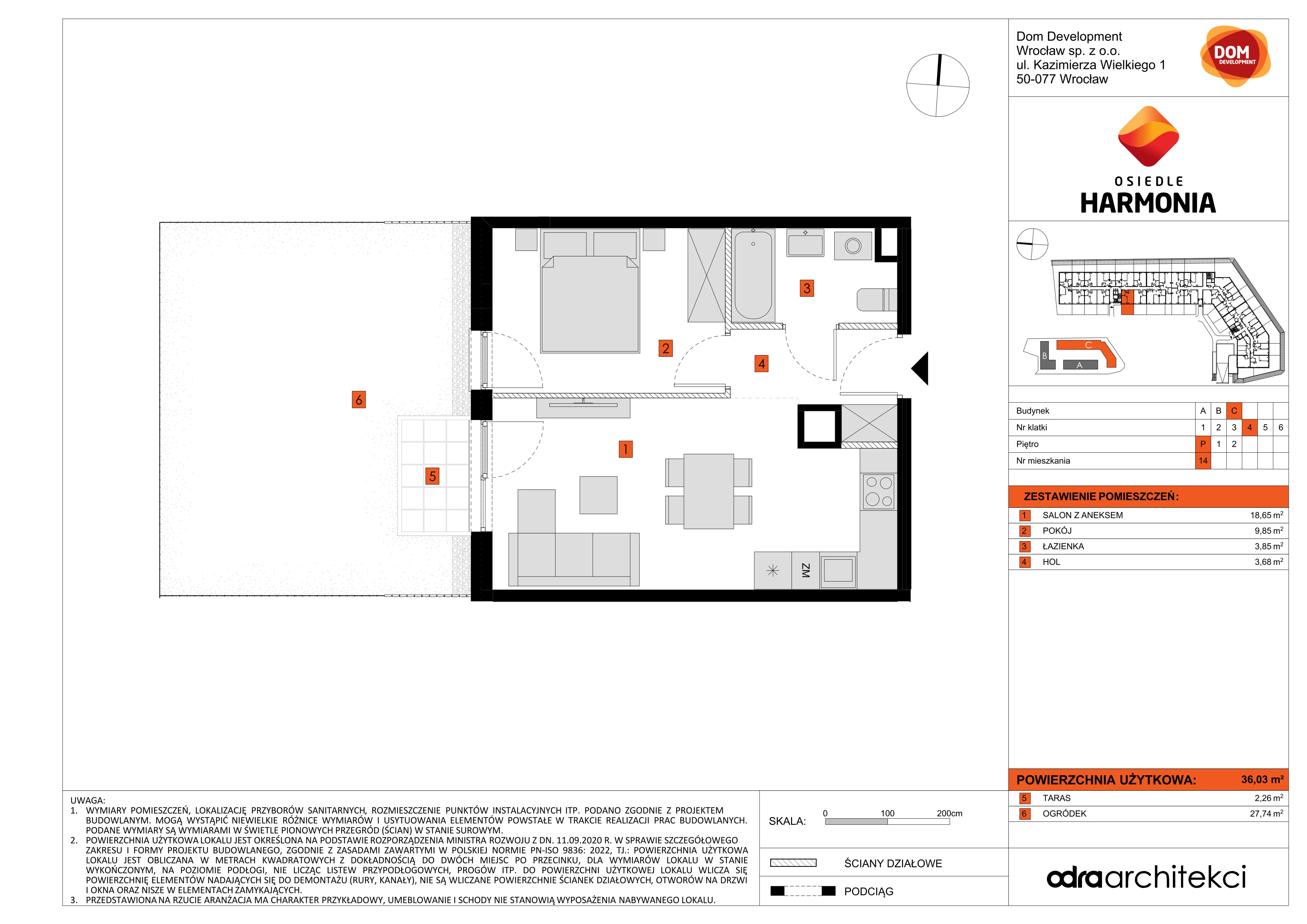 Mieszkanie 36,03 m², parter, oferta nr C/14, Osiedle Harmonia, Wrocław, Maślice, ul. Stodolna