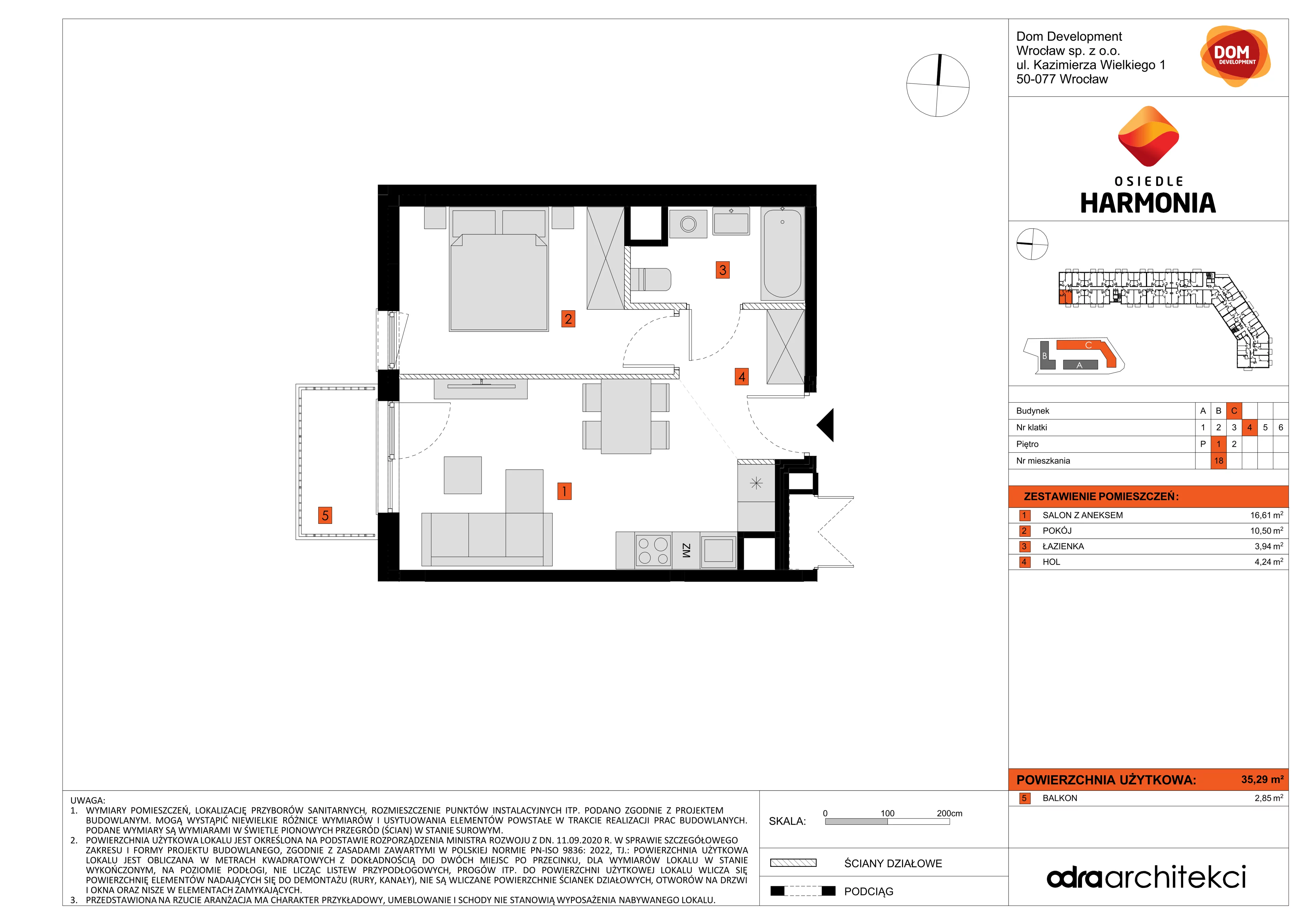 Mieszkanie 35,29 m², piętro 1, oferta nr C/18, Osiedle Harmonia, Wrocław, Maślice, ul. Stodolna