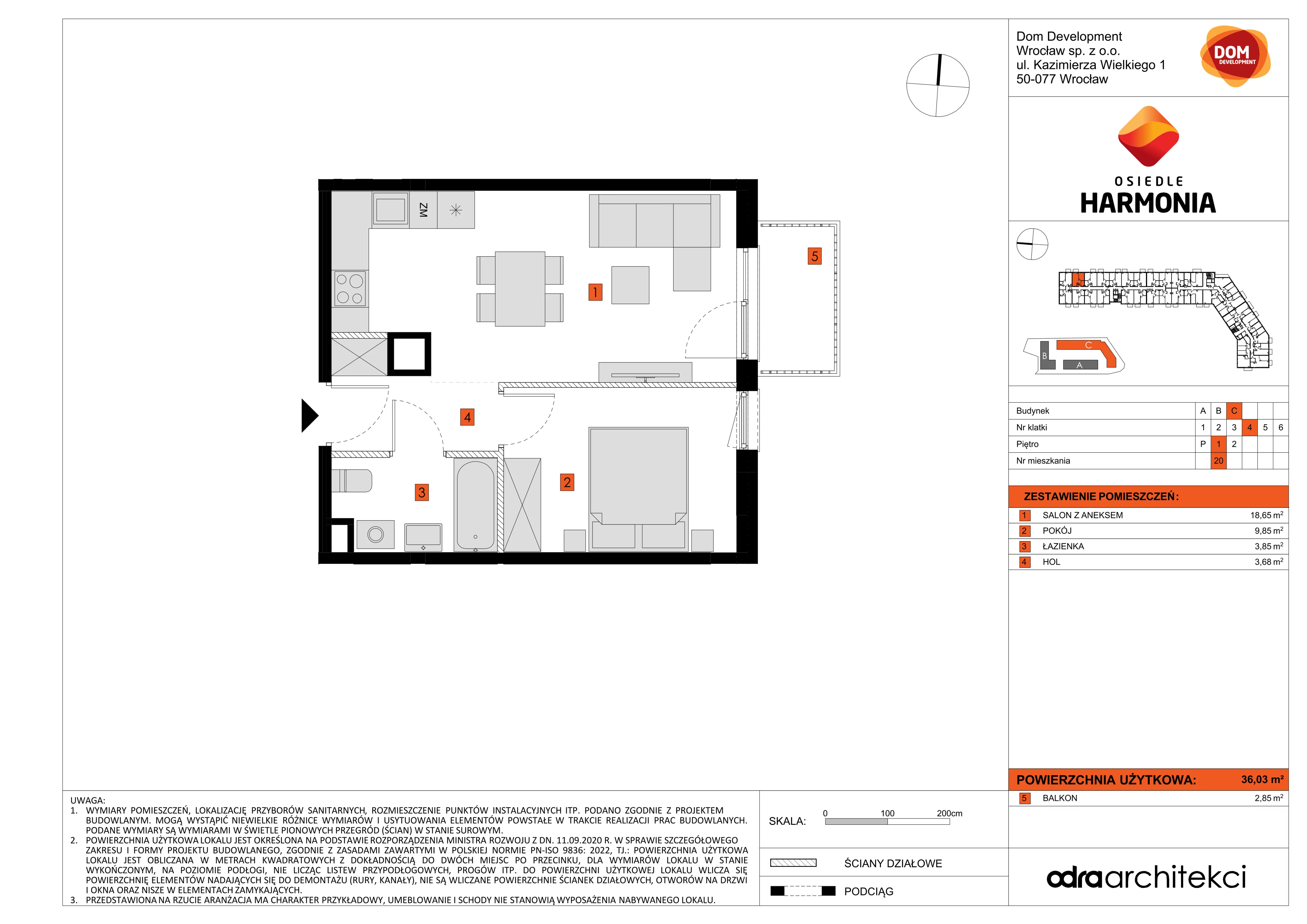 Mieszkanie 36,03 m², piętro 1, oferta nr C/20, Osiedle Harmonia, Wrocław, Maślice, ul. Stodolna