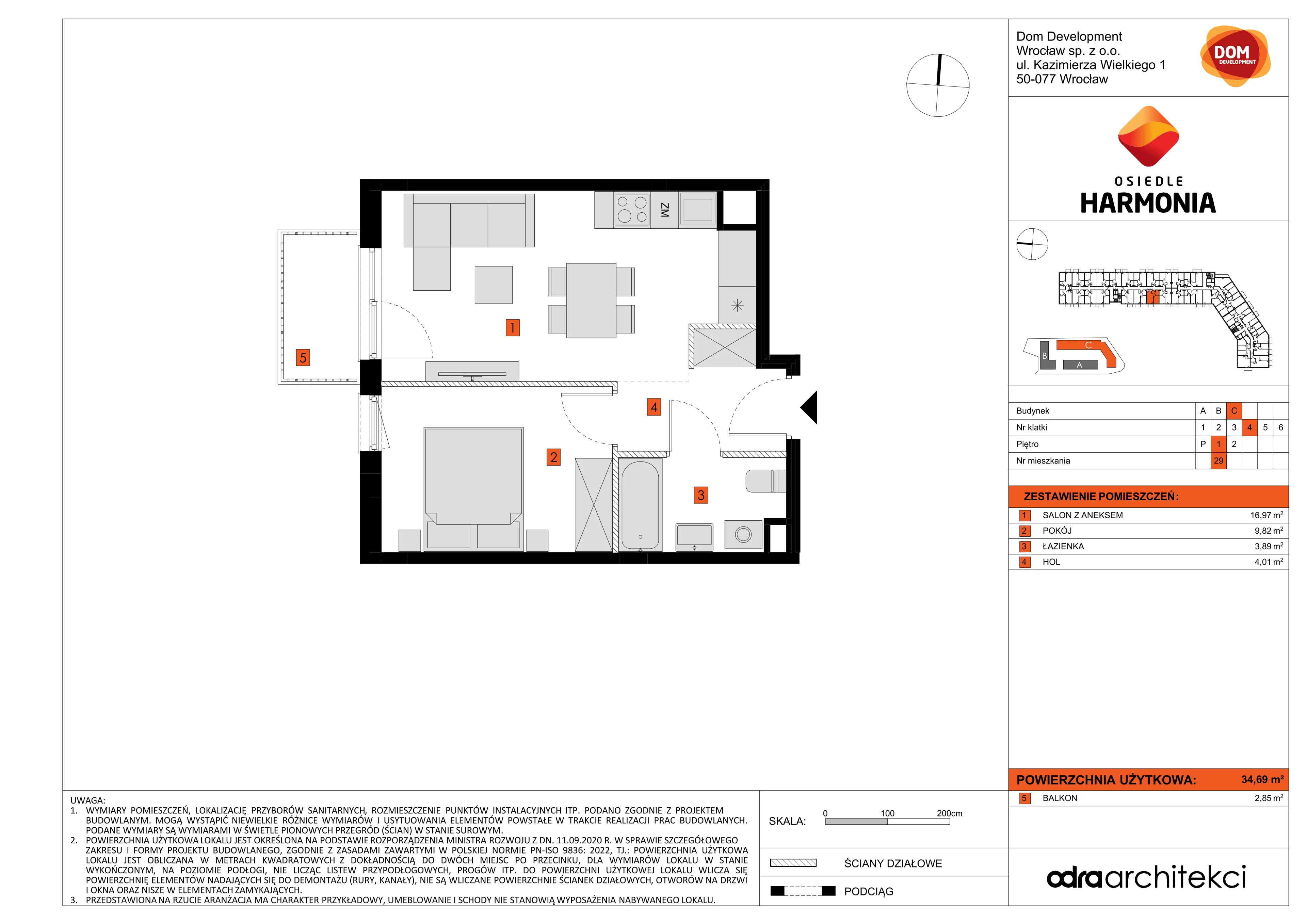 Mieszkanie 34,69 m², piętro 1, oferta nr C/29, Osiedle Harmonia, Wrocław, Maślice, ul. Stodolna