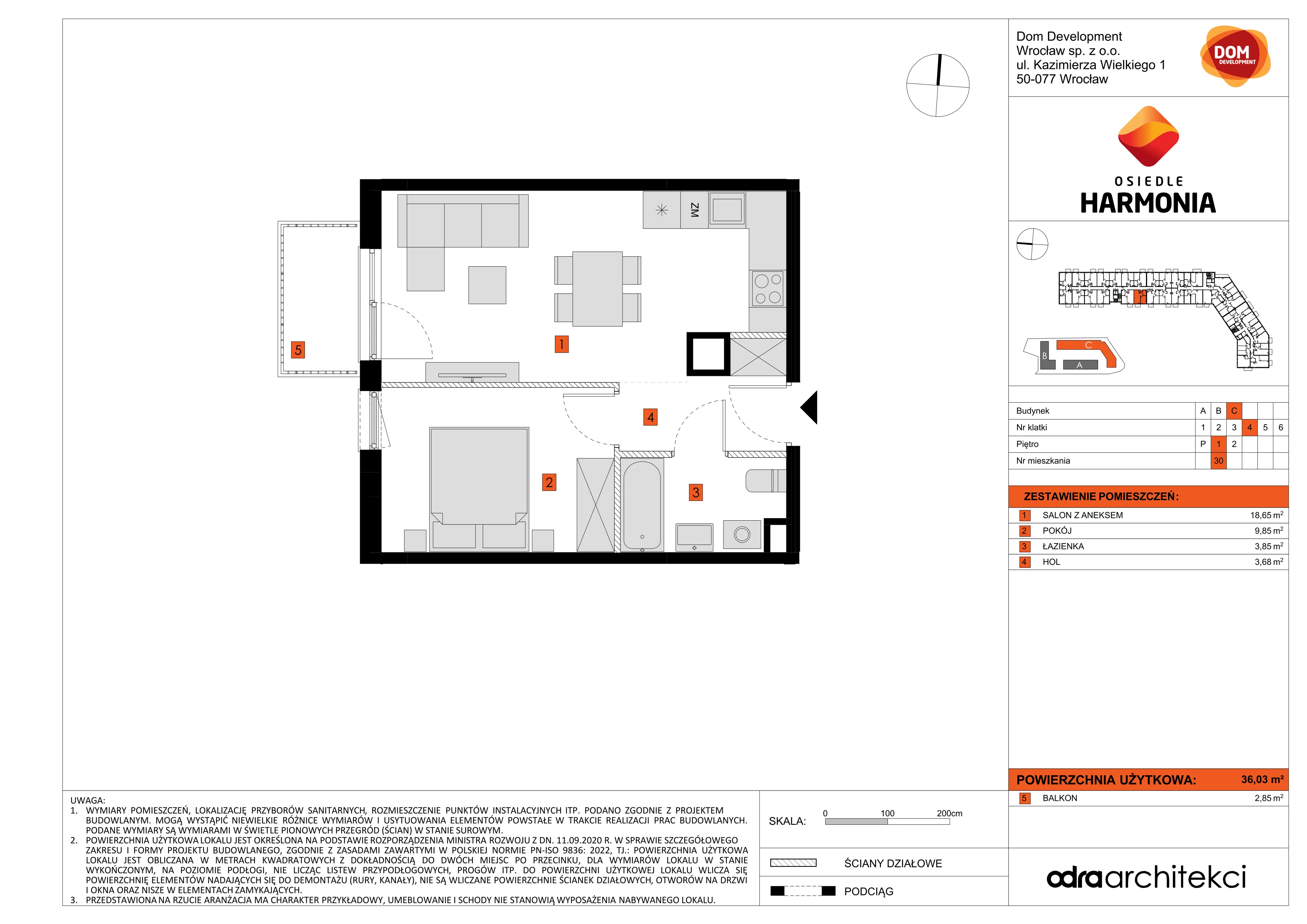Mieszkanie 36,03 m², piętro 1, oferta nr C/30, Osiedle Harmonia, Wrocław, Maślice, ul. Stodolna