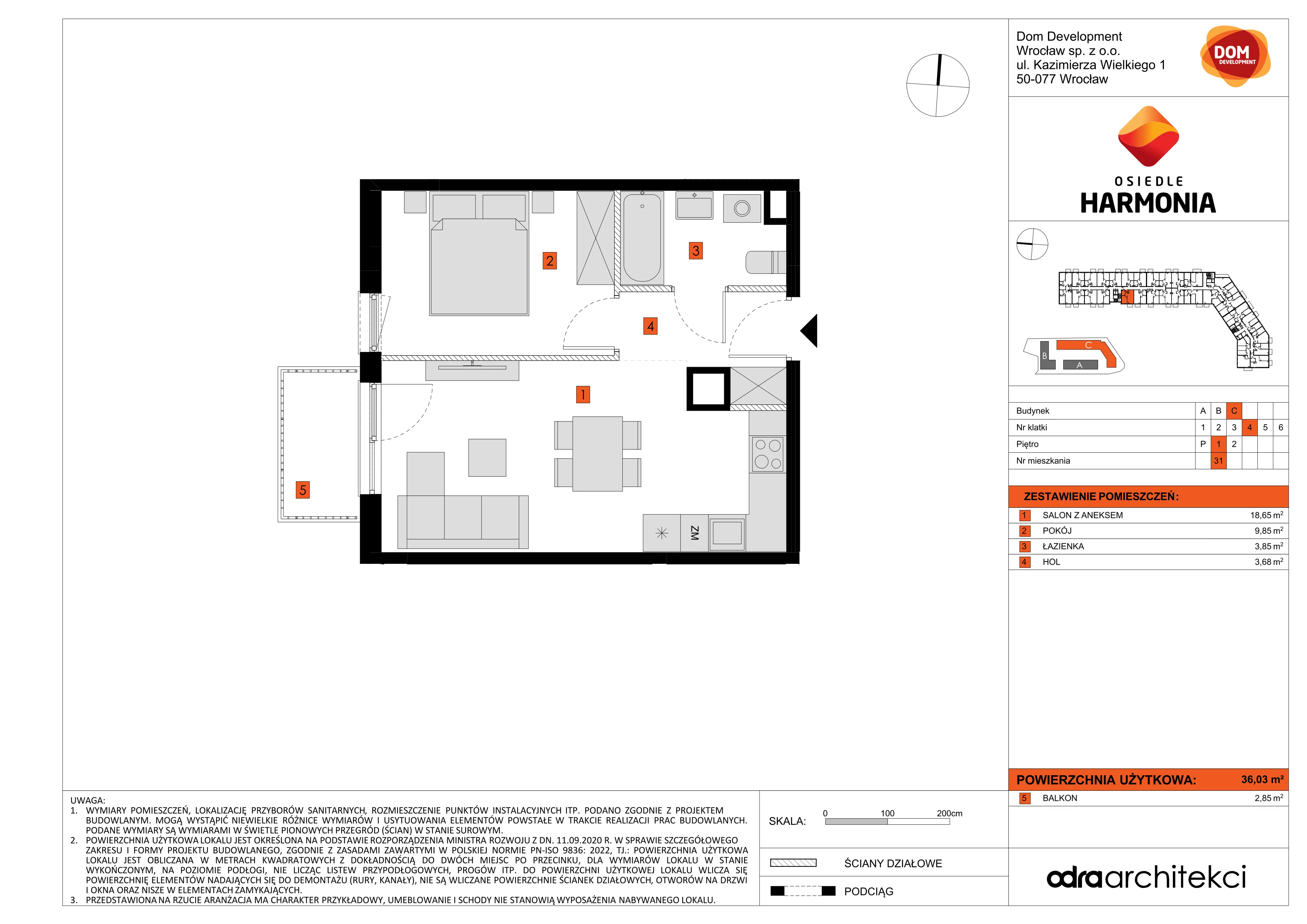 Mieszkanie 36,03 m², piętro 1, oferta nr C/31, Osiedle Harmonia, Wrocław, Maślice, ul. Stodolna