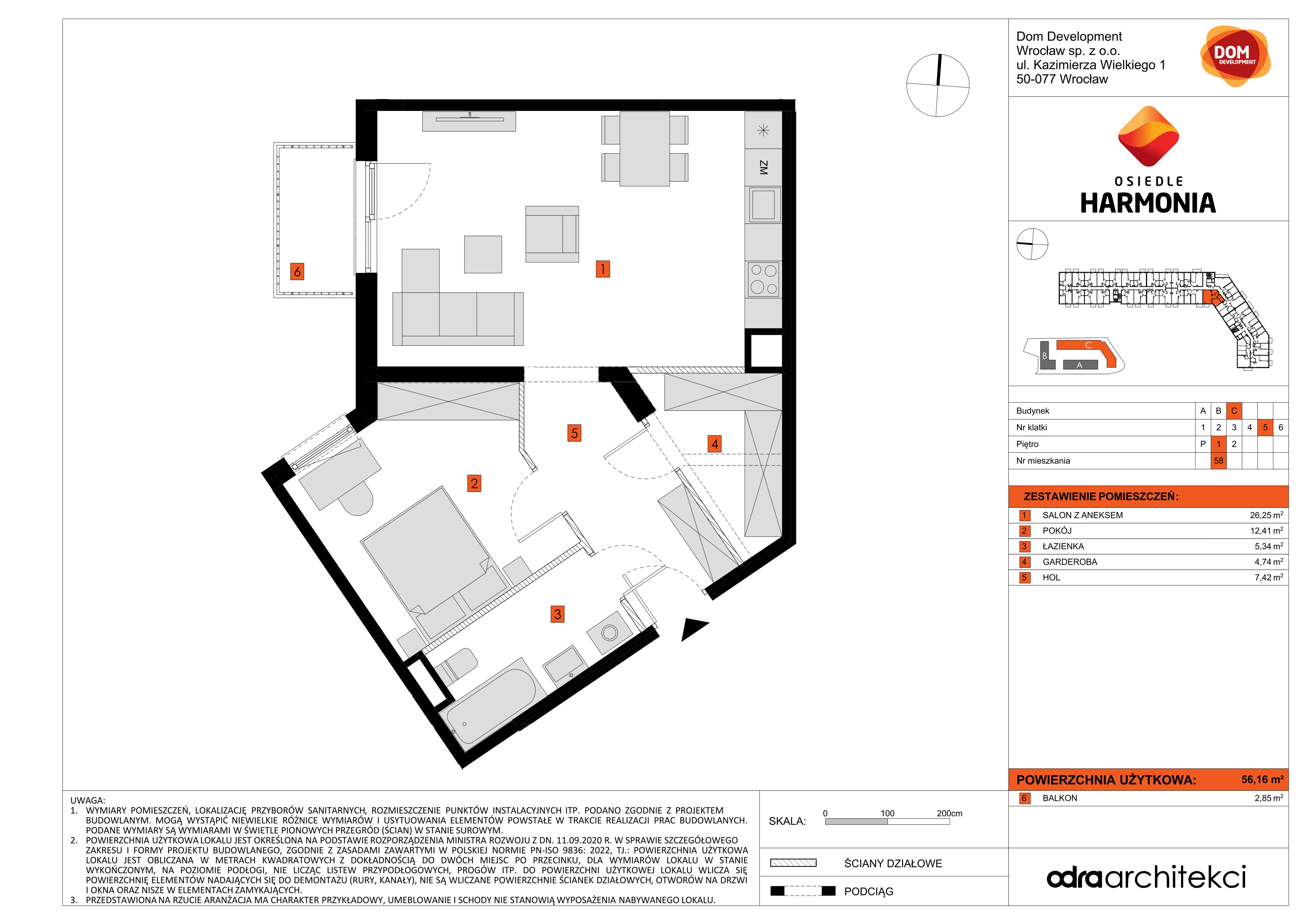 Mieszkanie 56,16 m², piętro 1, oferta nr C/58, Osiedle Harmonia, Wrocław, Maślice, ul. Stodolna