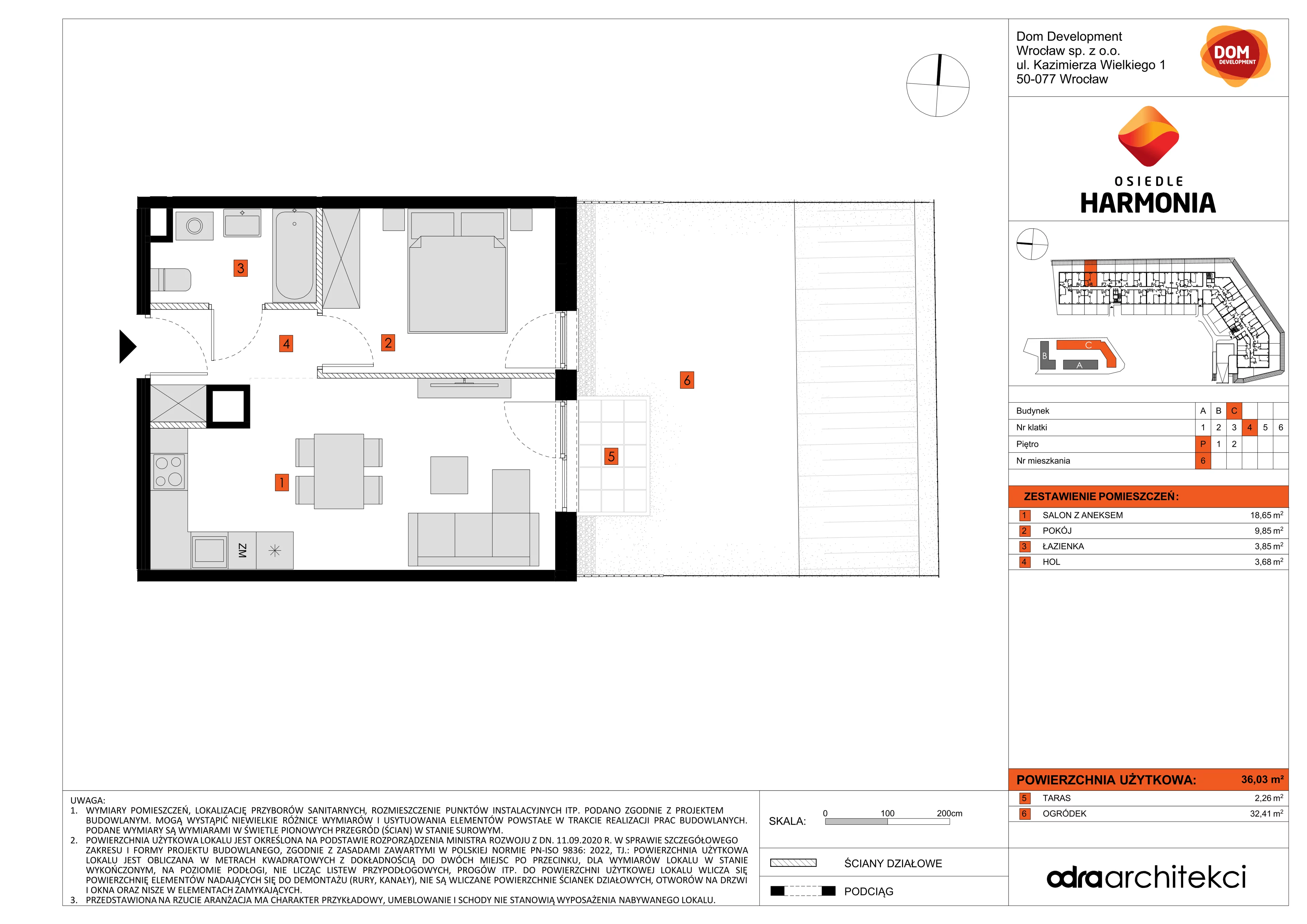 Mieszkanie 36,03 m², parter, oferta nr C/6, Osiedle Harmonia, Wrocław, Maślice, ul. Stodolna