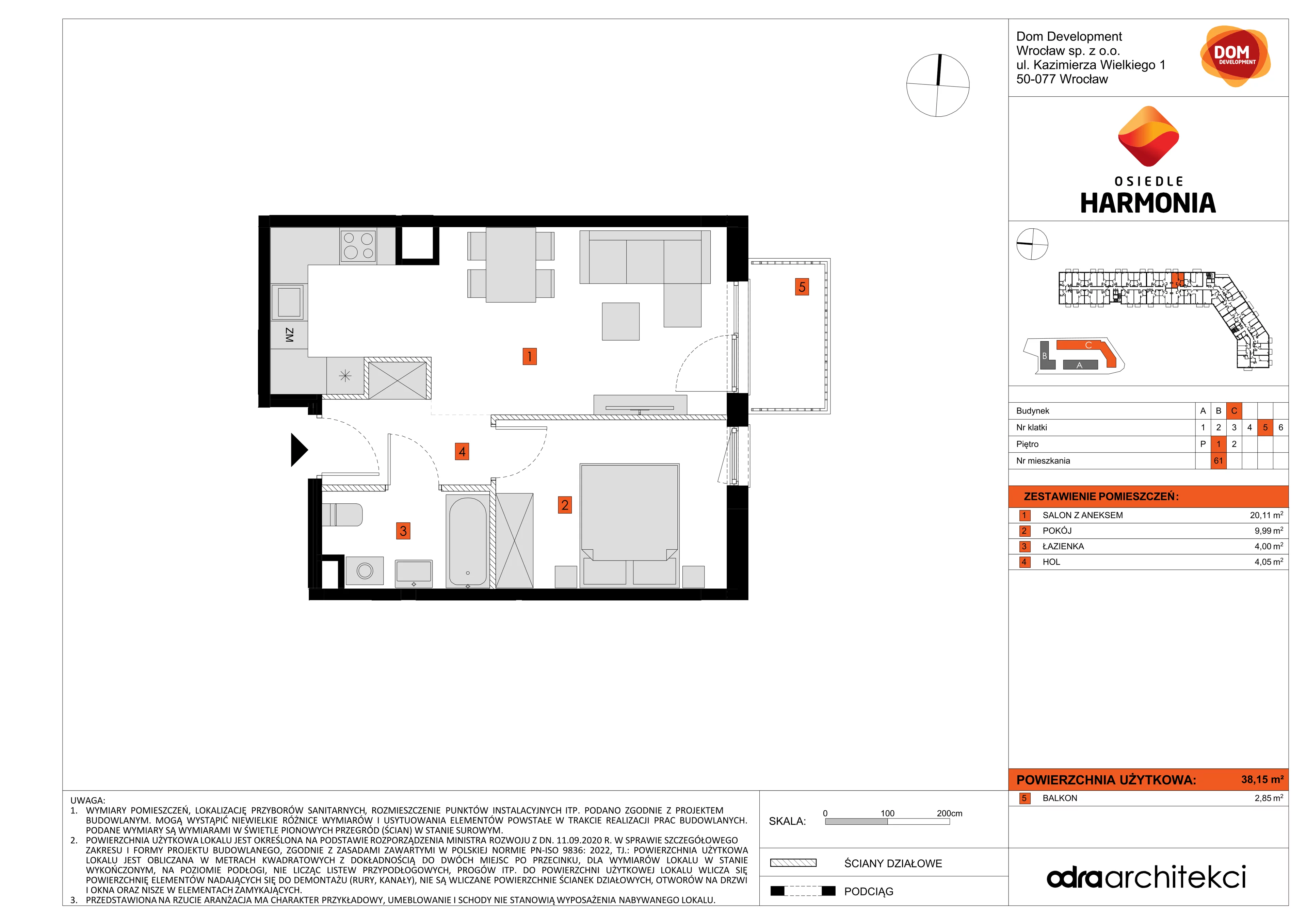 Mieszkanie 38,15 m², piętro 1, oferta nr C/61, Osiedle Harmonia, Wrocław, Maślice, ul. Stodolna